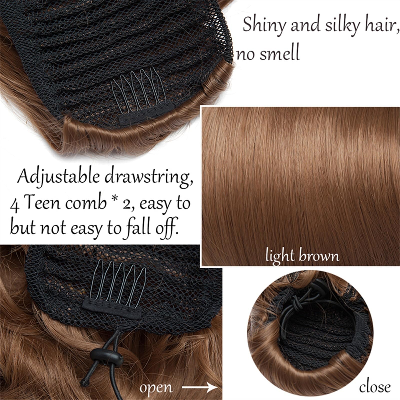Moño de pelo Moño recto sintético Moño Piezas for el cabello 6 "Extensiones de cola de caballo con cordón Clip en la extensión del cabello Moño de rosquilla resistente al calor for mujeres Piezas de m