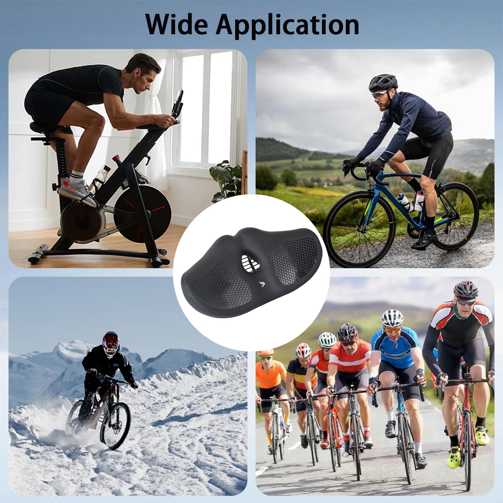 BRGD Negro Sillín de Bicicleta de Gran Tamaño, Asiento de Bicicleta Acolchado con Funda Protectora para Bicicletas de Montaña, Urbanas, Eléctricas y Estáticas
