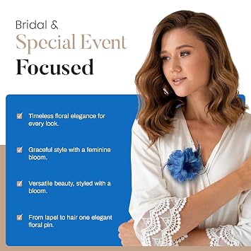 4.72 Inches Elegant Hair Clip Large Flower Brooches for Women | Flower Mesh Feathers Headwear Ponytail Holder & Hair Clips for Wedding | Charming Floral Lapel & Brooch Pins for Women Fashion (Blue)