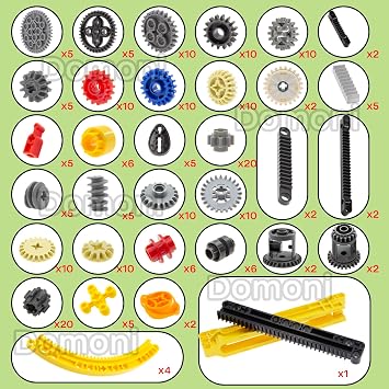 Domoni Technical Parts Gear Set for Lego Kits, 235 Pieces Car Gear Rack Driving Clutch Differential Building Blocks Set - Compatible with Major Brands
