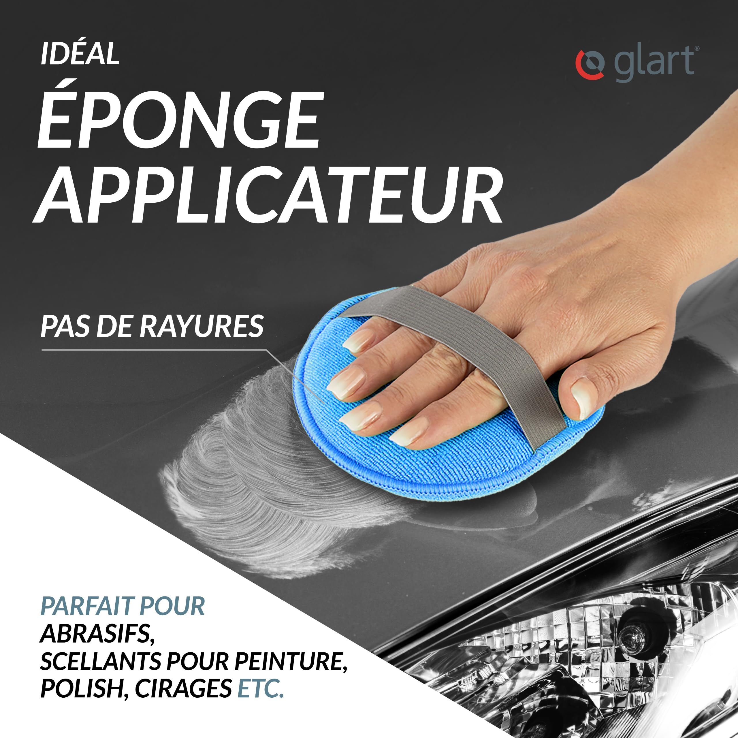 Glart 43PP Set pads polissage microfibre – 3 pièces 130×25 mm – pour polish, cire, nettoyant laque, scellant – application manuelle entretien auto intérieur/extérieur – lavable et réutilisable - 4