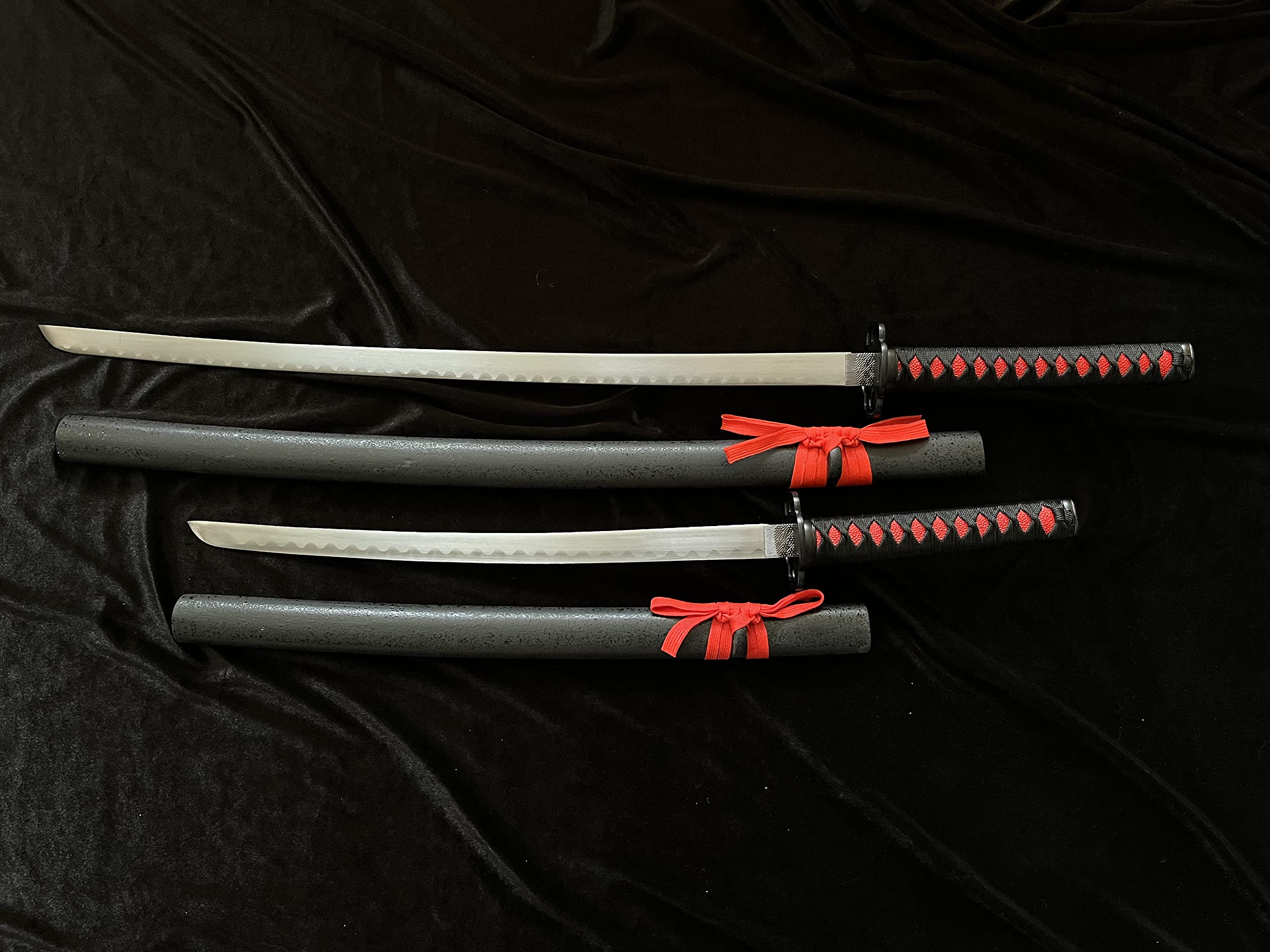 Schwert Set - Katana Schwert Echt, Wakizashi, Tanto - Samurai Schwert aus Stahl - Samurai Schwerter als Anime Deko - Japanisches Sword mit Schwertständer - Ninja Schwert