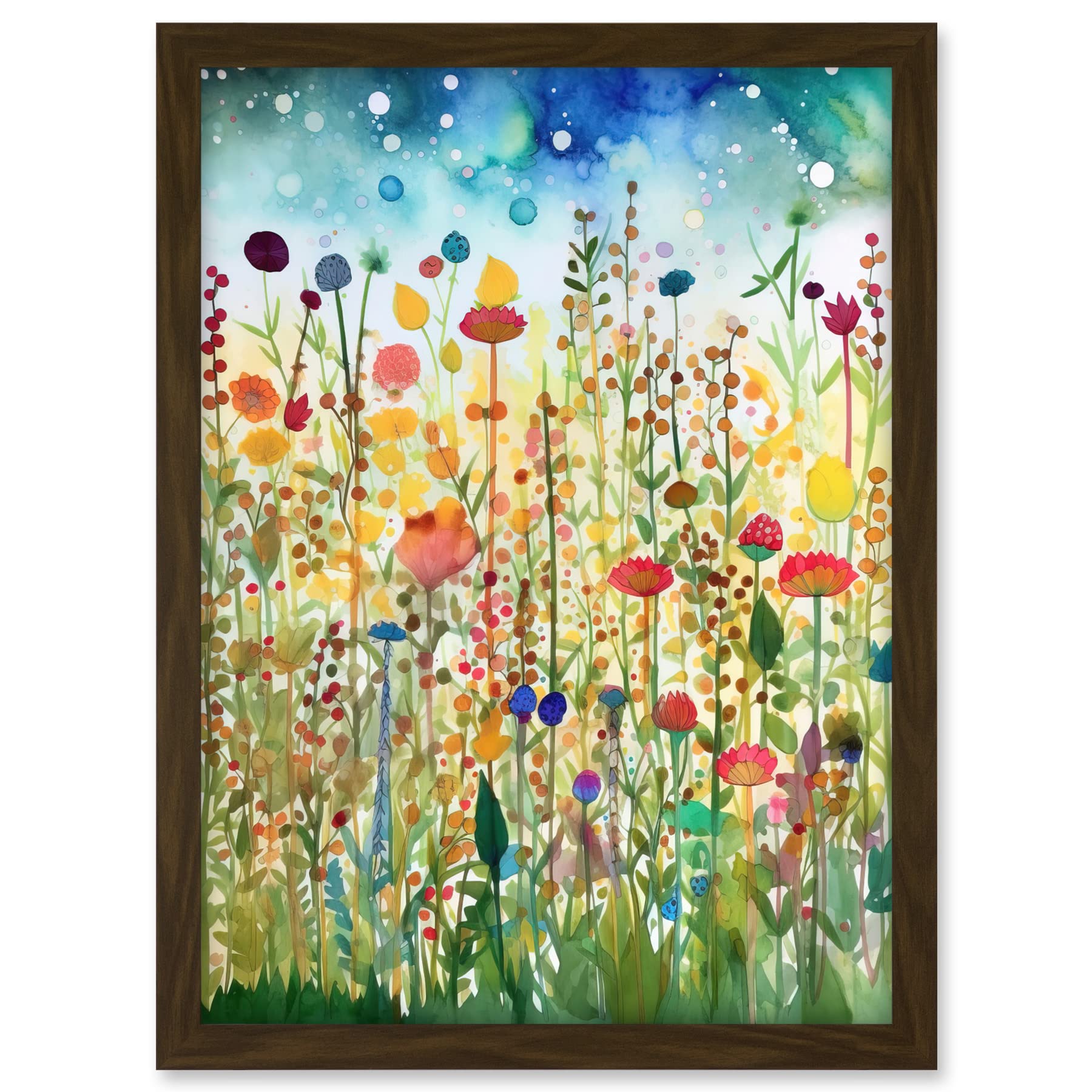 Artery8 Wildflower Meadow Folk Art Artwork Framed A3 Wall Art Print