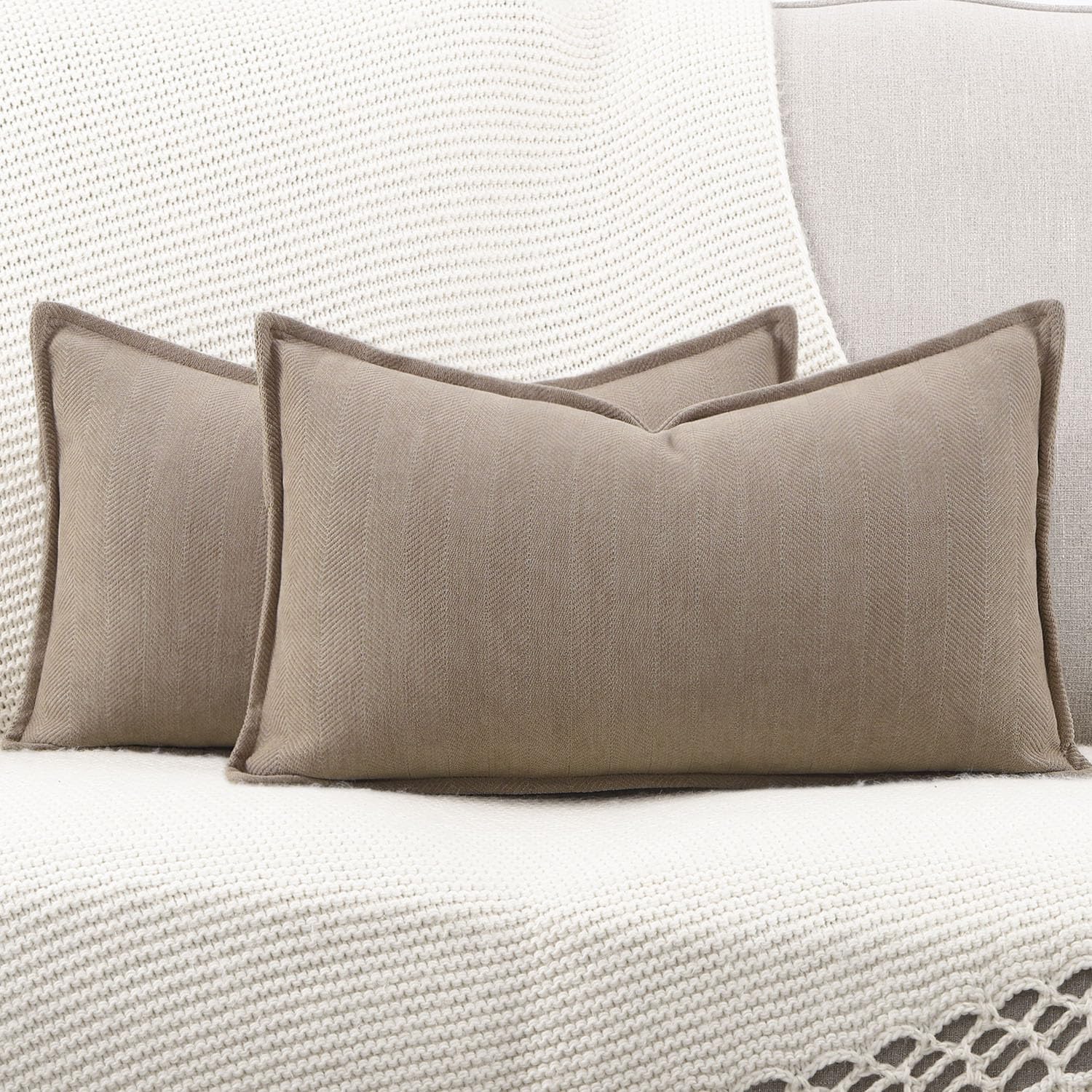 Madizz Textured Chenille Cushion Covers Set of 2 Super Soft Decorative Throw Pillow Covers Boho Pillowcases Modern Home Decor for Sofa Bedroom 12x20 inch - Image 2