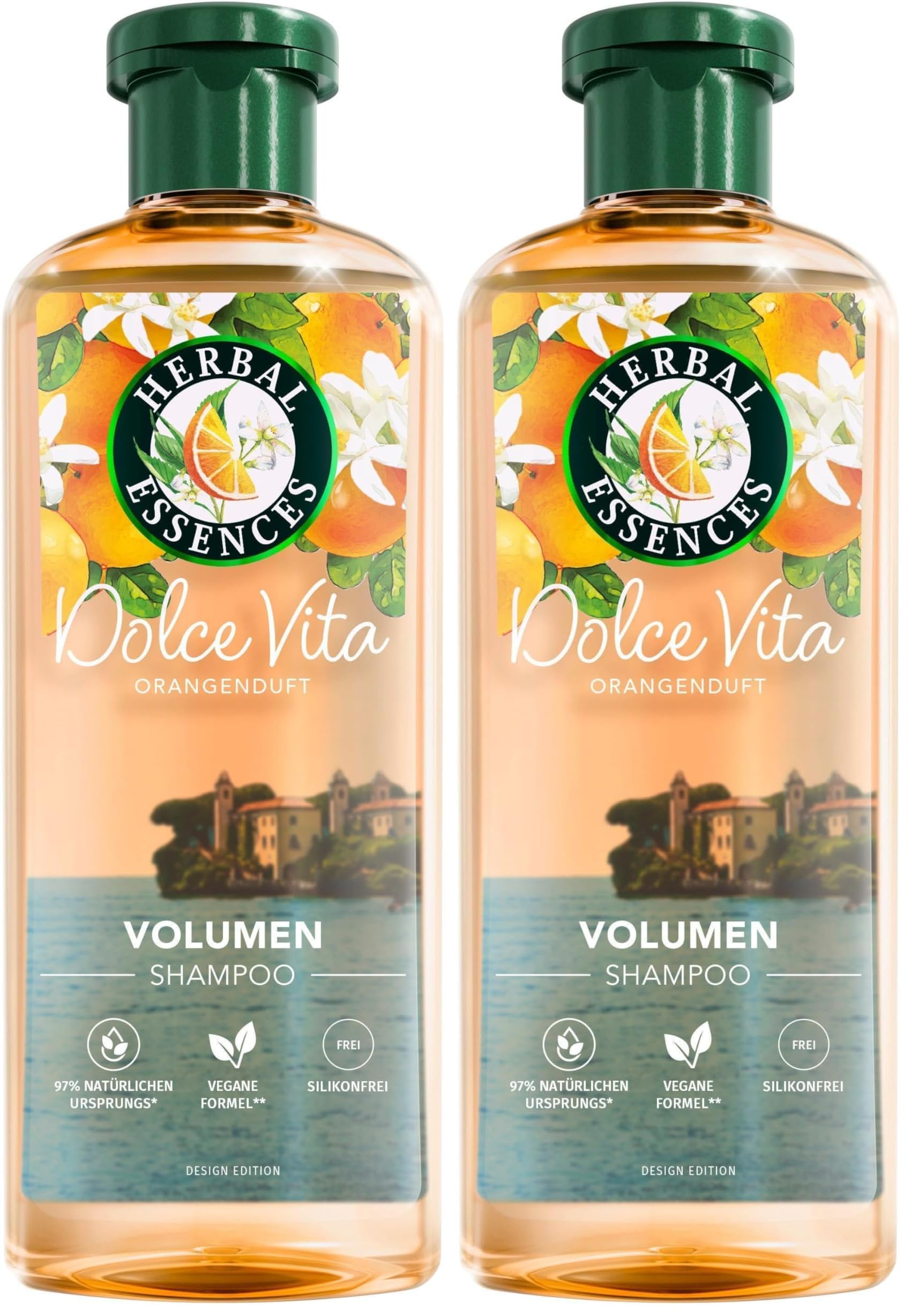 Herbal Essences Volumen Shampoo mit Orangenduft 350ml, Von feinem Haar zu gestärktem Haar voller Volumen von der Wurzel bis zur Spitze, Mit Inhaltsstoffen natürlichen Ursprungs, Vegan, ohne Silikone