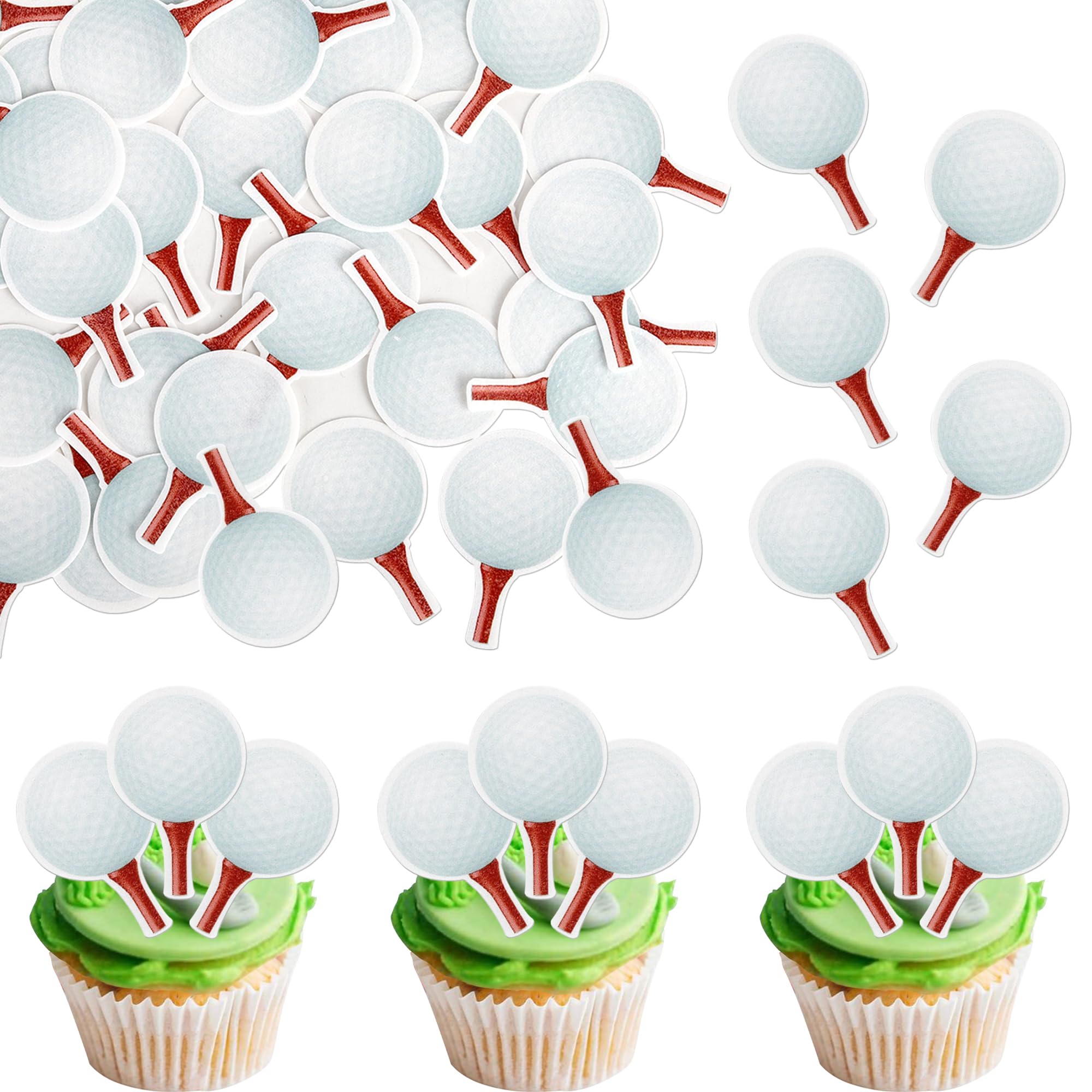 SYKYCTCY 48 Pack Edible Golf Cupcake Toppers Sports Golf Ball Cupcake Picks For Water Baby Shower Golf Outdoor Sports Players Theme Kids Birthday Party Cake Decorations Supplies