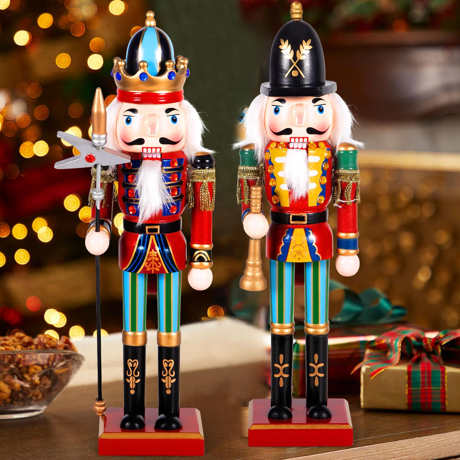 2 Pezzi Schiaccianoci di Natale, 30cm Schiaccianoci Natalizi Soldatino Tradizionale in Legno Fatto a Mano, Soldatini di Legno Decorazioni, Soldatini Decorazioni Ideali per Albero di Natale