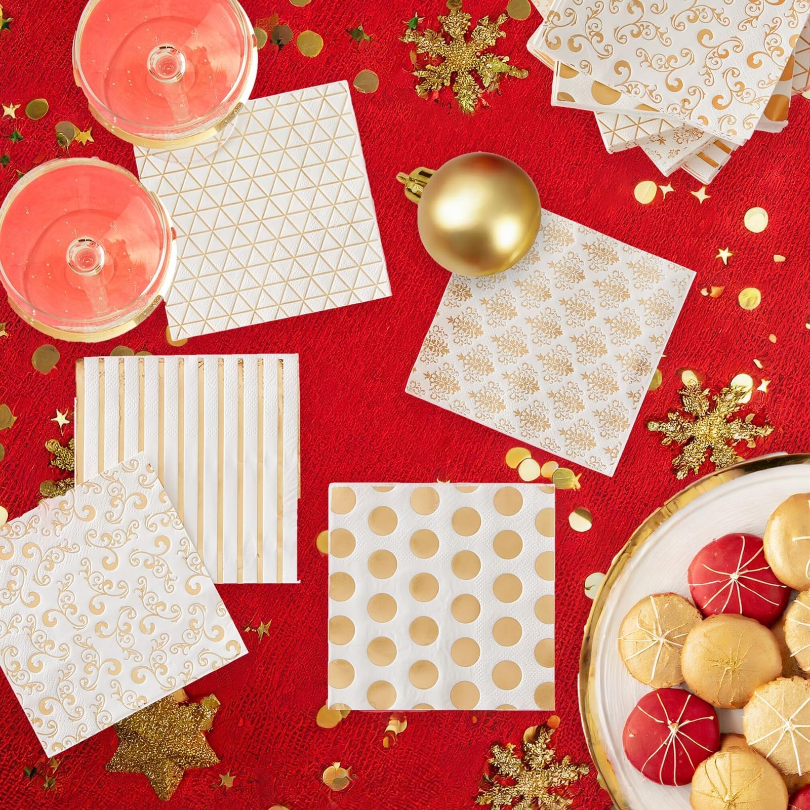 100 Tovaglioli Di Carta Eleganti Con Bordo Oro - 3 Strati, Bianco E Oro - Per Matrimoni E Feste - 5