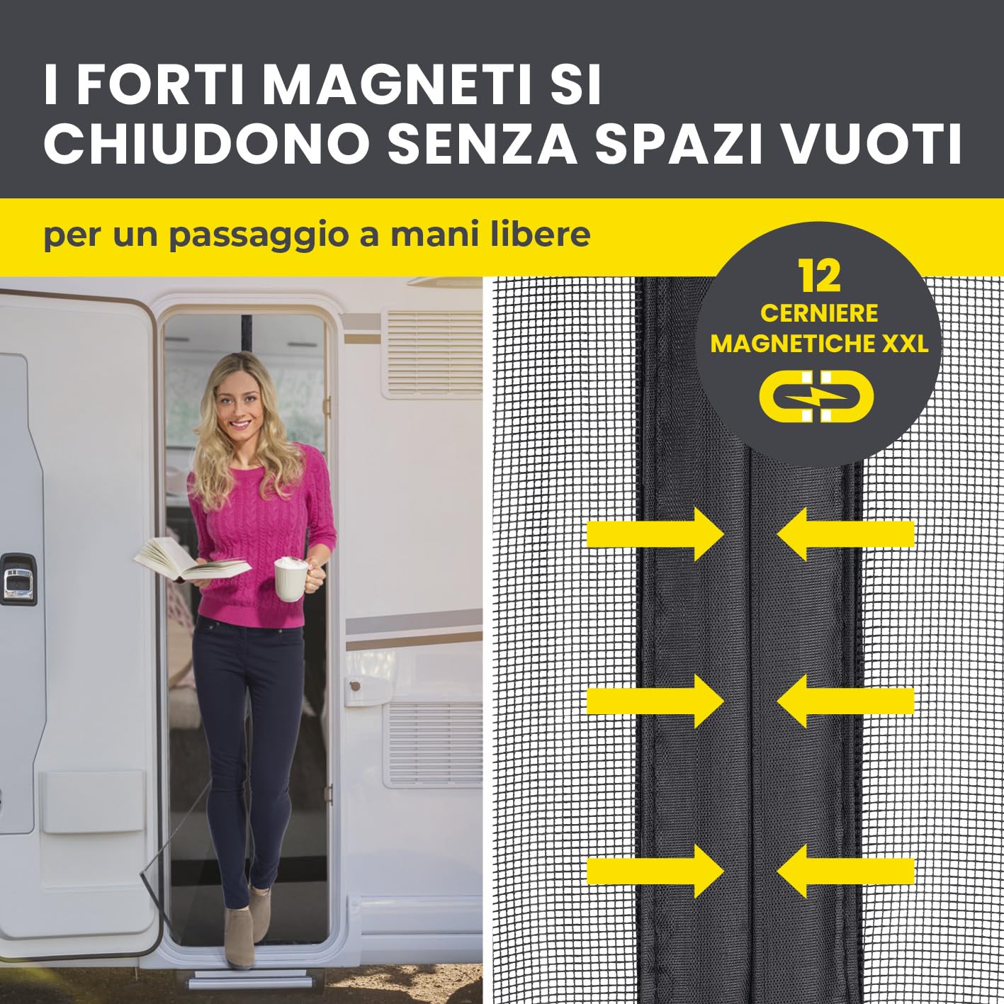 EASYmaxx Zanzariera per carrello da campeggio, 60 x 180 cm, protezione XXL porta magnetica, chiusura automatica