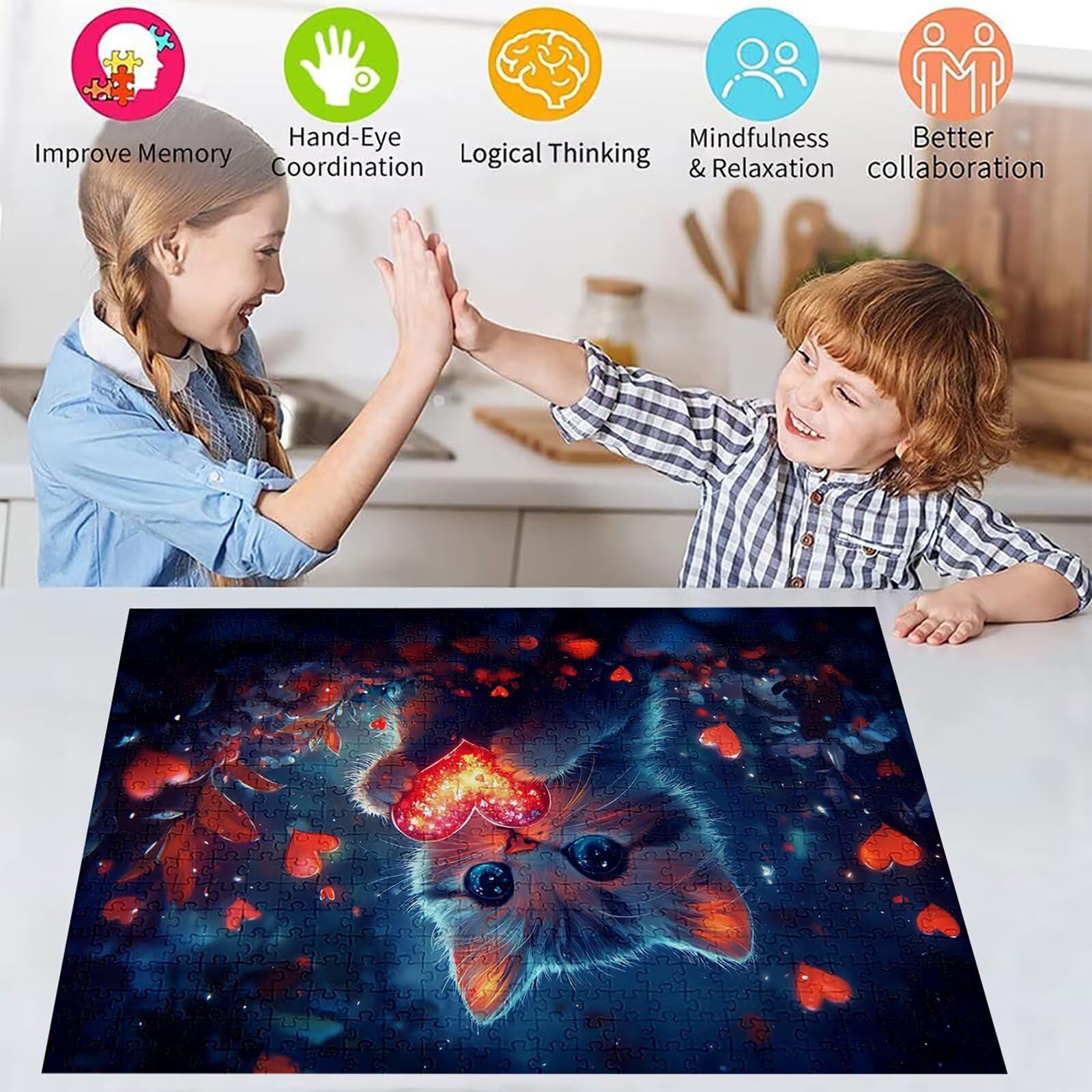 Puzzle 3000 elementów kot puzzle dla dorosłych miłość 122 x 81 cm unikalne rzemiosło klasyczne 3D drewniana układanka do rodzinnych gier aktywności, układanka do samodzielnego wykonania, nawet do