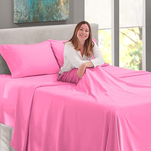 Miniatura 2 de Lujoso y suave y sedoso con bolsillo profundo de 10 a 16 pulgadas, juego de sábanas duradero de 4 piezas (1 sábana encimera, 1 sábana bajera y 2