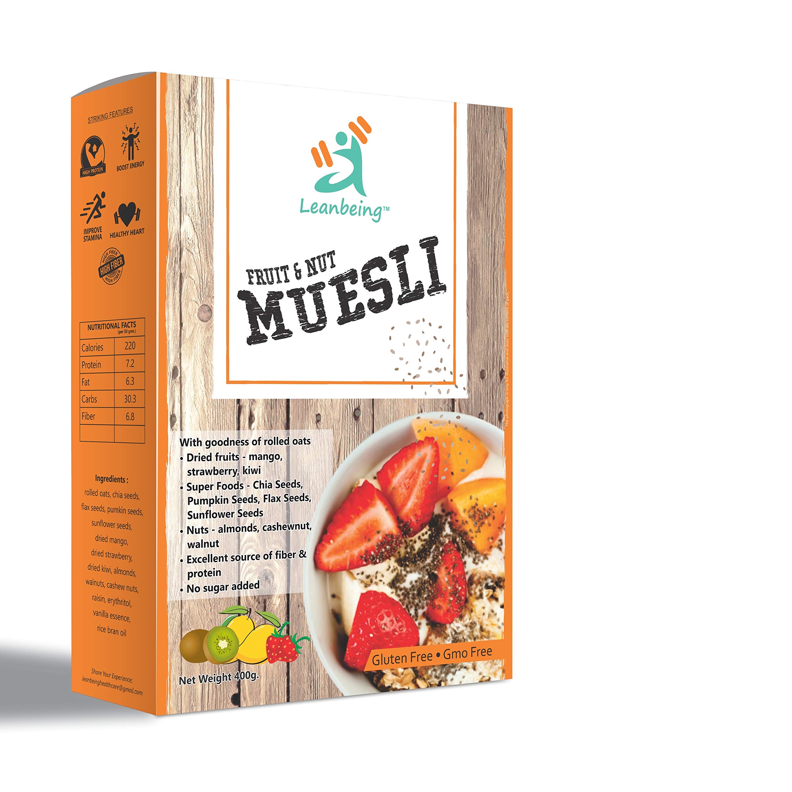 Leanbeing Muesli Fruit & Nut 400G | Gluten Free | Natural Breakfast Cereal |Naturally Sweetened (B085YZDMJM) Amazon Price History, Amazon Price Tracker