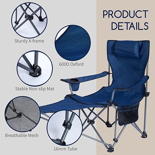 Miniatura 5 de Sillas de camping plegables reclinables Reposapiés 3 en 1 silla de playa portátil sillas de bronceado con mochila Silla de césped plana para
