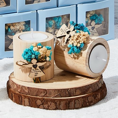 Portavelas de madera para bautizo, regalos de primera comunión para invitados, fiesta temática de ángel, vela de regalo para bautismo, cumpleaños,