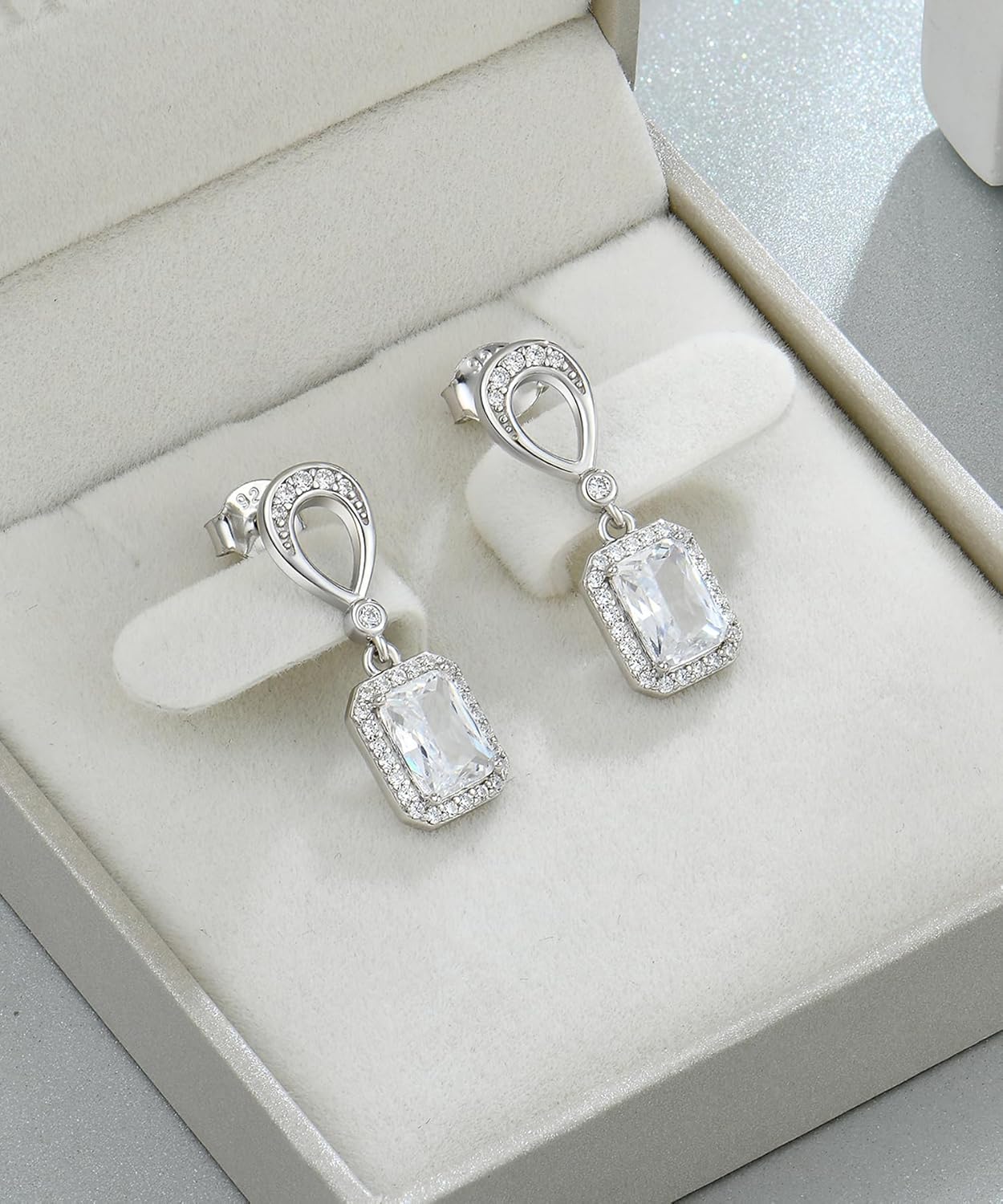 Square Dangle Drop Earrings for Women 925 Sterling Silver Cubic Zirconia Birthstone Earrings Birthday Mother's Day Jewelry Gifts