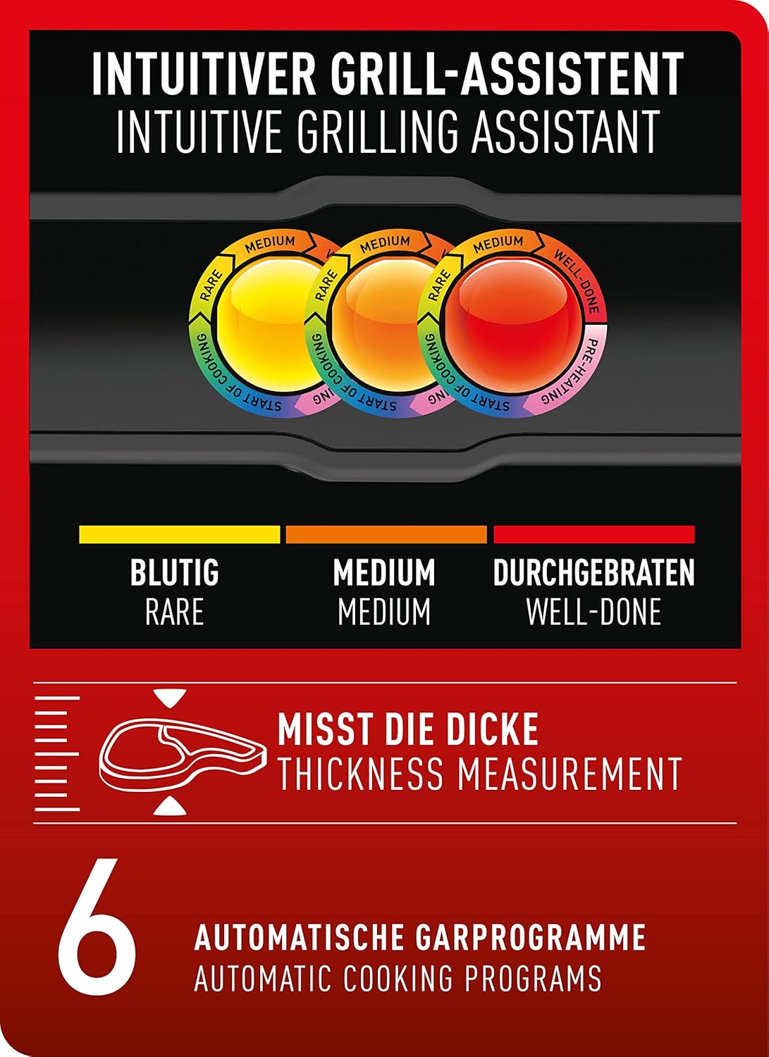 Tefal GC7058 OptiGrill - Griglia intelligente a contatto | 6 programmi automatici | adatta temperatura + ciclo di cottura al cibo | piastre antiaderenti | superficie griglia 600 cm² | nero