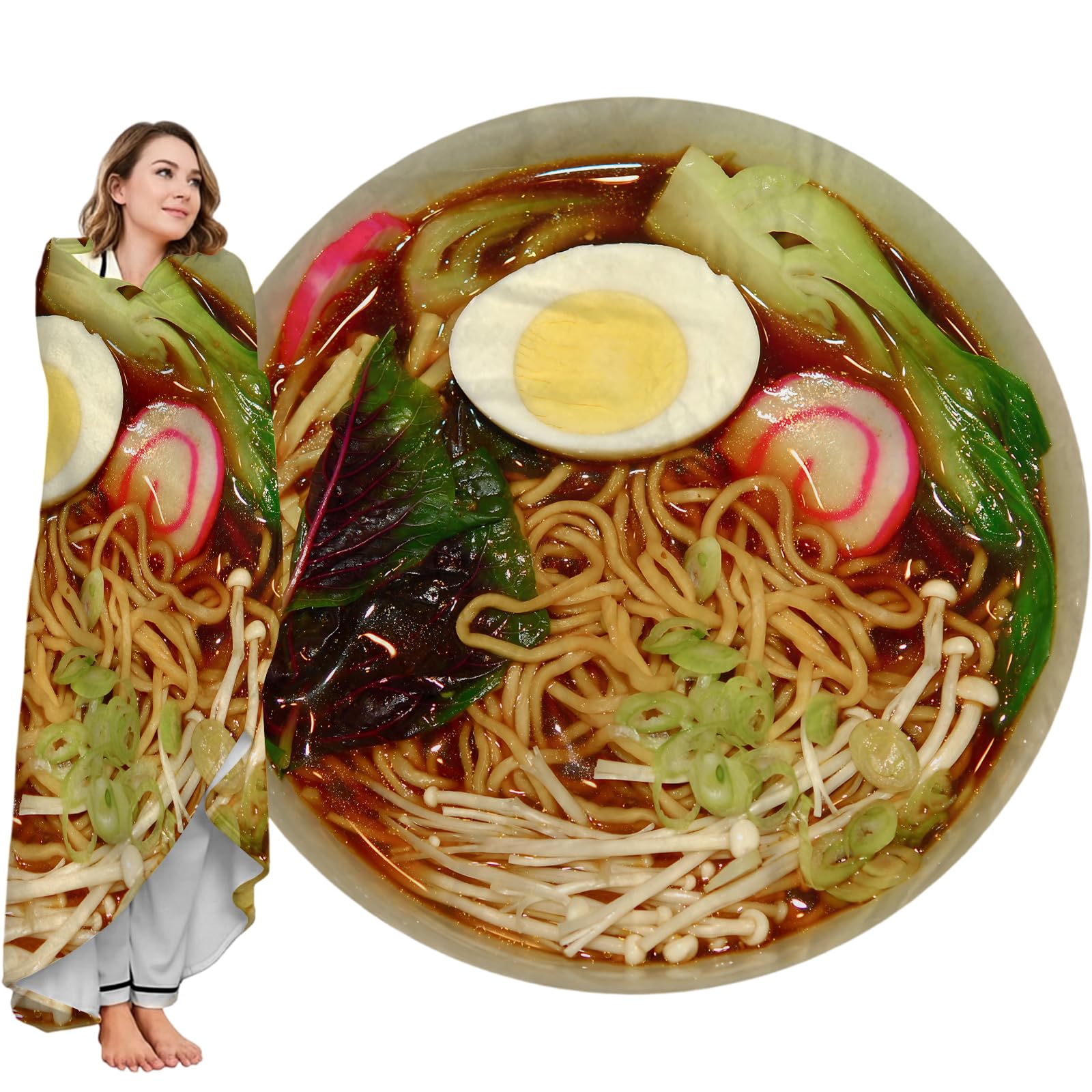 Qucarder Ramen Blanket Novelty Food Blankets Funny Bowl Design Realistic Blanket Adult Size Flannel Gift for Teens Boys and Girls 150 CM Suitable for Sofa Outdoor Indoor Bedroom