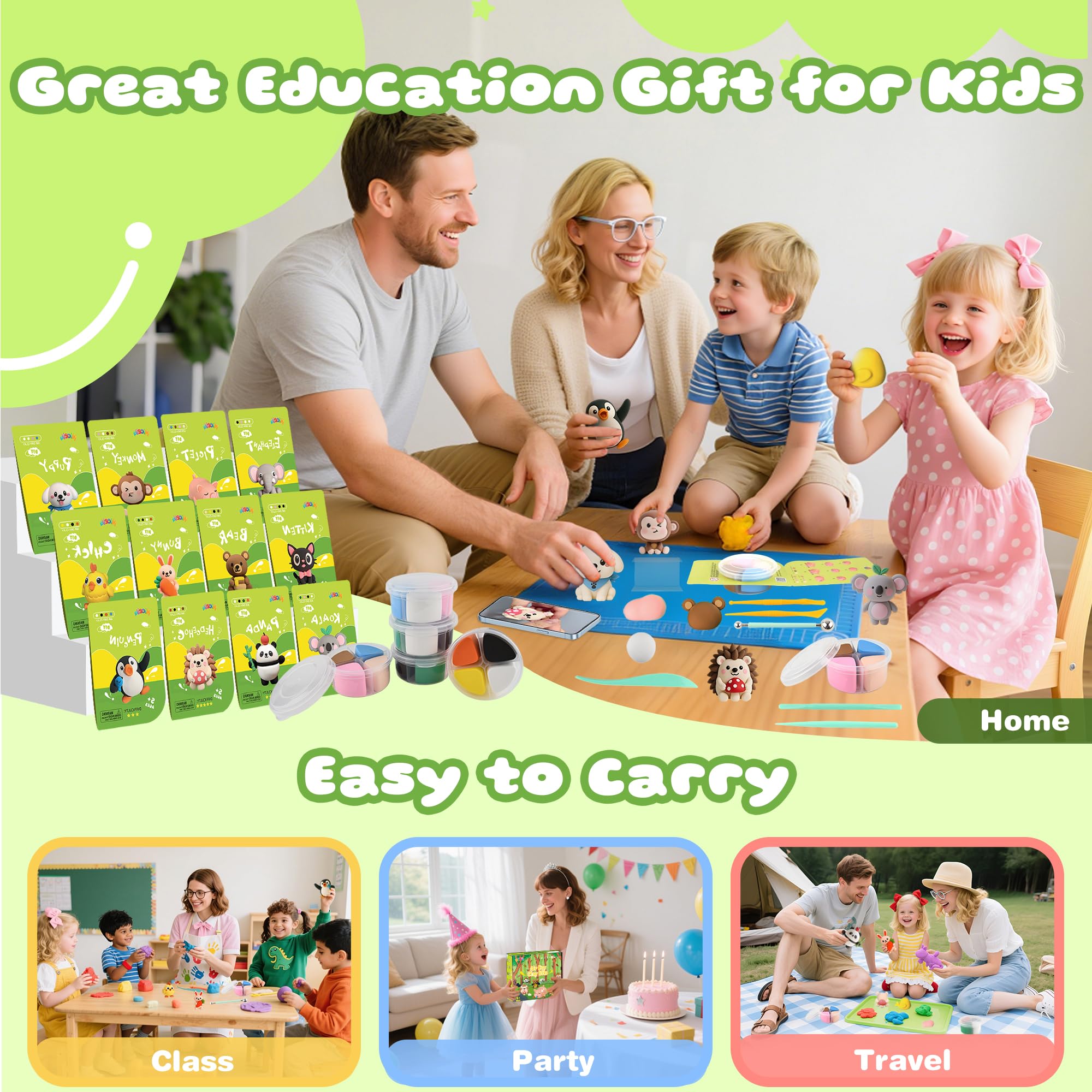 Air Dry Clay Kit, 12 Animals Modeling Clay for Kids, Model Magic Clay with Sculpting Tools and Tutorials, Safe & Non-Toxic, DIY Arts & Crafts School Projects, Home Party Favors for Boys & Girls