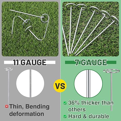 Miniatura 2 de 100 grapas de paisaje de 6 pulgadas, grapas de jardín galvanizadas de calibre 11, pasadores superiores circulares de paisaje resistentes, estacas de