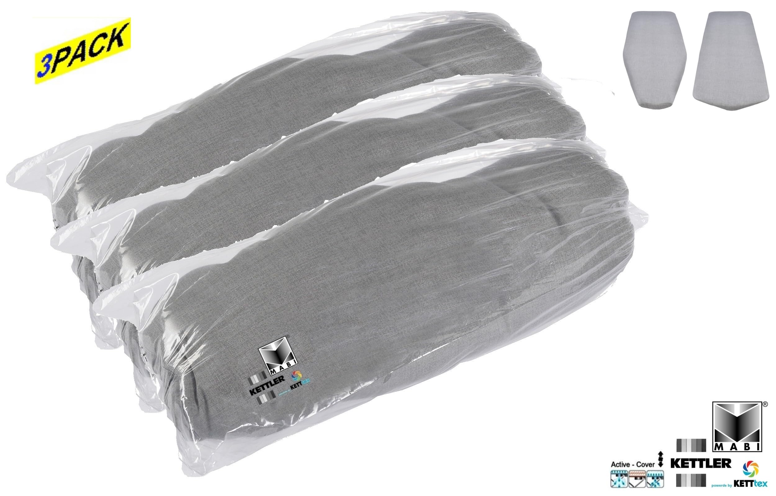 Mabi® 3-302G – 3 Stück Universal KETTtex-Profi-Bügelbrettbezug 138x38 cm – Hightex Baumwollgewebe – Molton gepolstert – Eingenähtes Elastikband – kein Spannklipp – für Gitter- & Motor-Bügeltische
