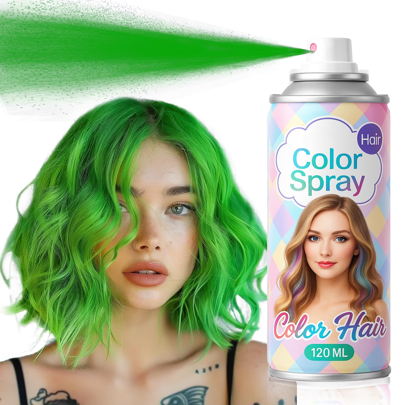 Green Temporary Hair Color Spray for Women Kids Men, One Time Use Washable Hair Spray, Fun Bright Shade for Cosplay, Halloween, DIY Hair Looks,