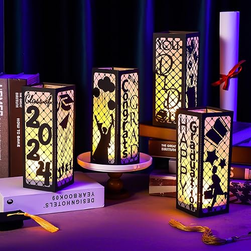 Miniatura 1 de Rossesay 4 cajas de centros de mesa de graduación 2024, centro de mesa de graduación de felicitaciones de graduación de 2024 con velas LED sin llama