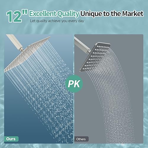 Miniatura 2 de SR Sun RISE - Cabeza de regadera de 12 pulgadas de acero inoxidable 304 de acabado cepillado y níquel, alta presión de agua, ultradelgada, ahorra
