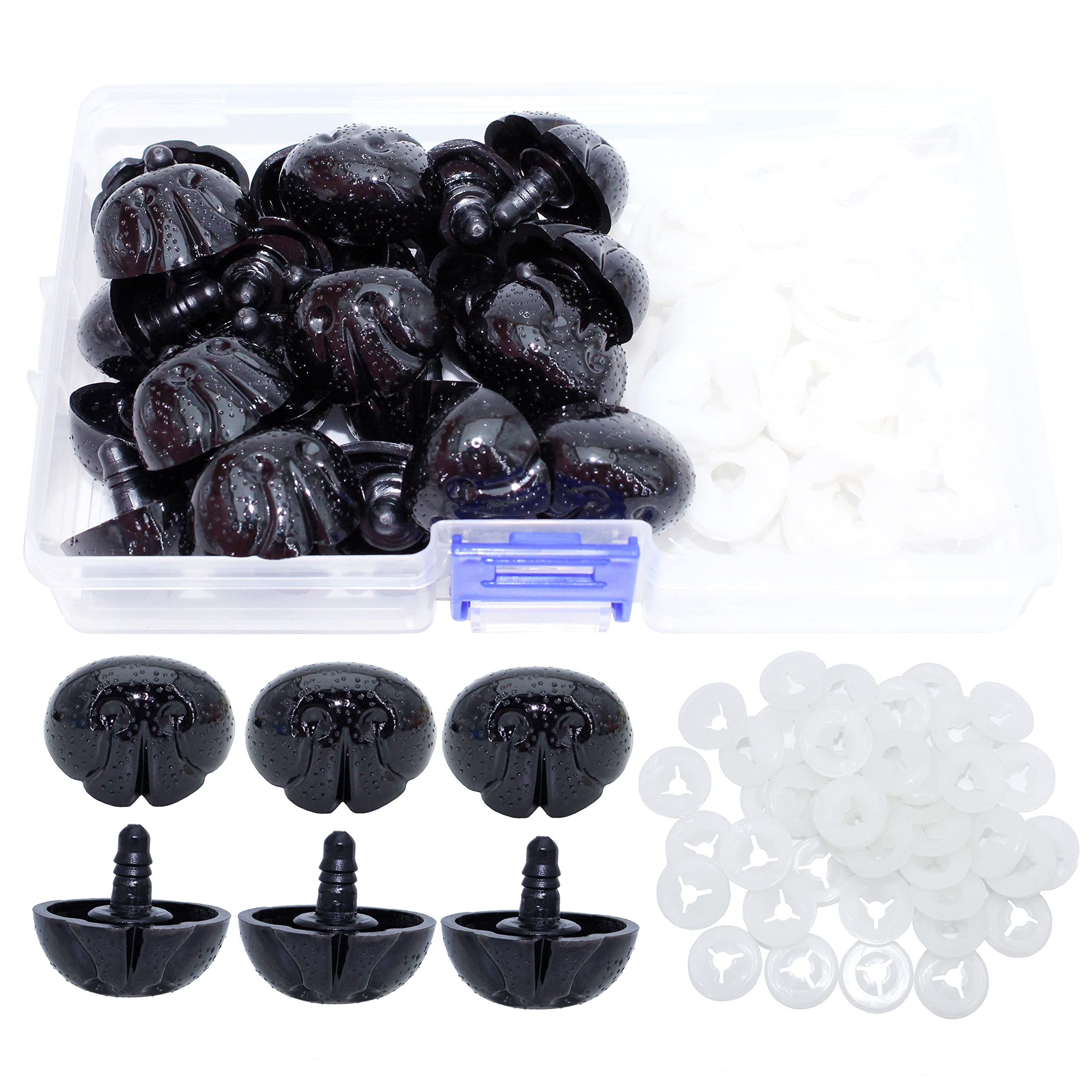 BESTCYC1BOX(20PCS) 22 x 26.5mm Large Black Plastic DIY Dog Nose Safety Nose with Sturdy and Precise Plastic Washers for Plush Animal Making Craft