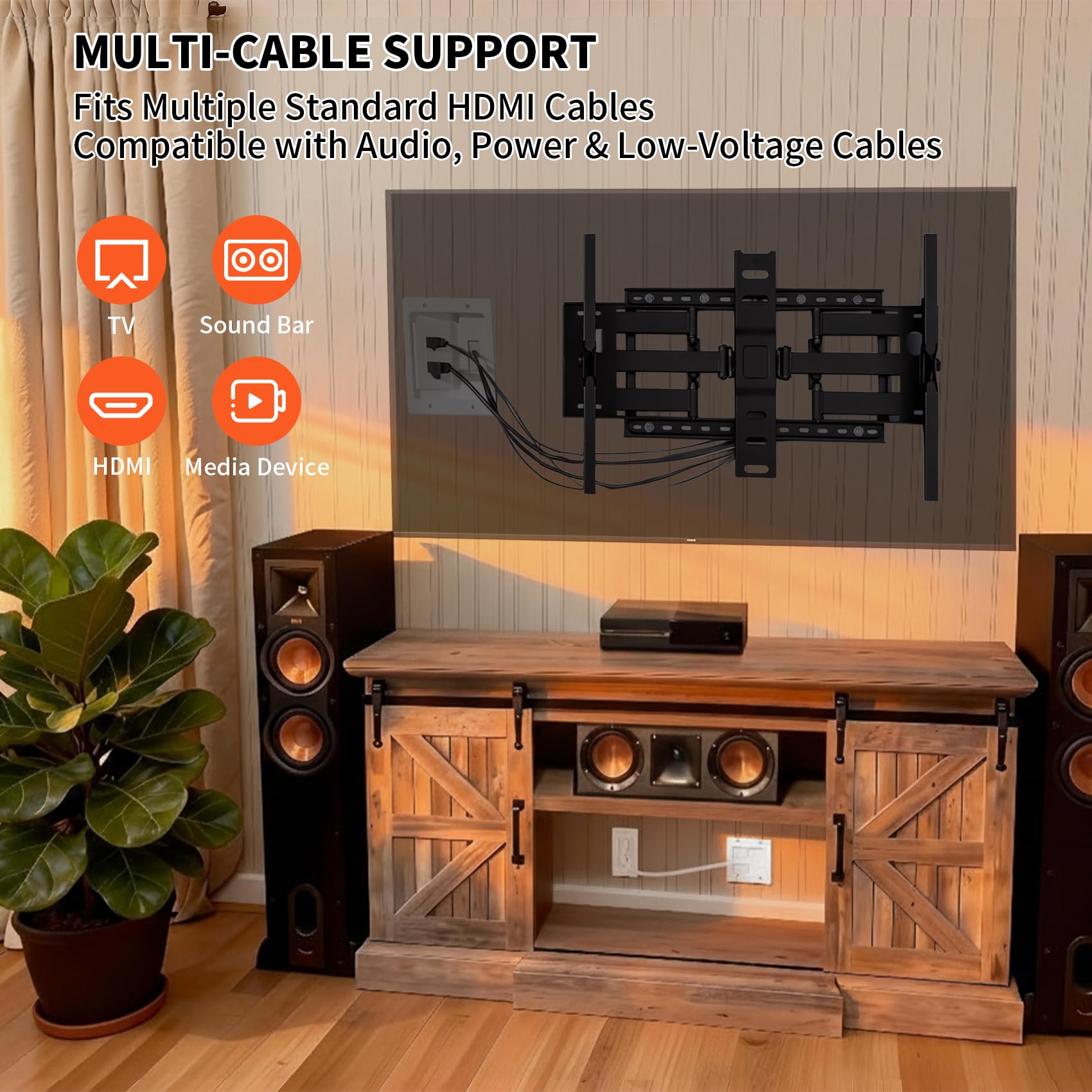 Kit de cache-câbles mural pour TV avec prise de courant encastrée, cordon de 2,7 m avec outil de coupe, pour gestion des câbles home cinéma, solution de câble murale dissimulée