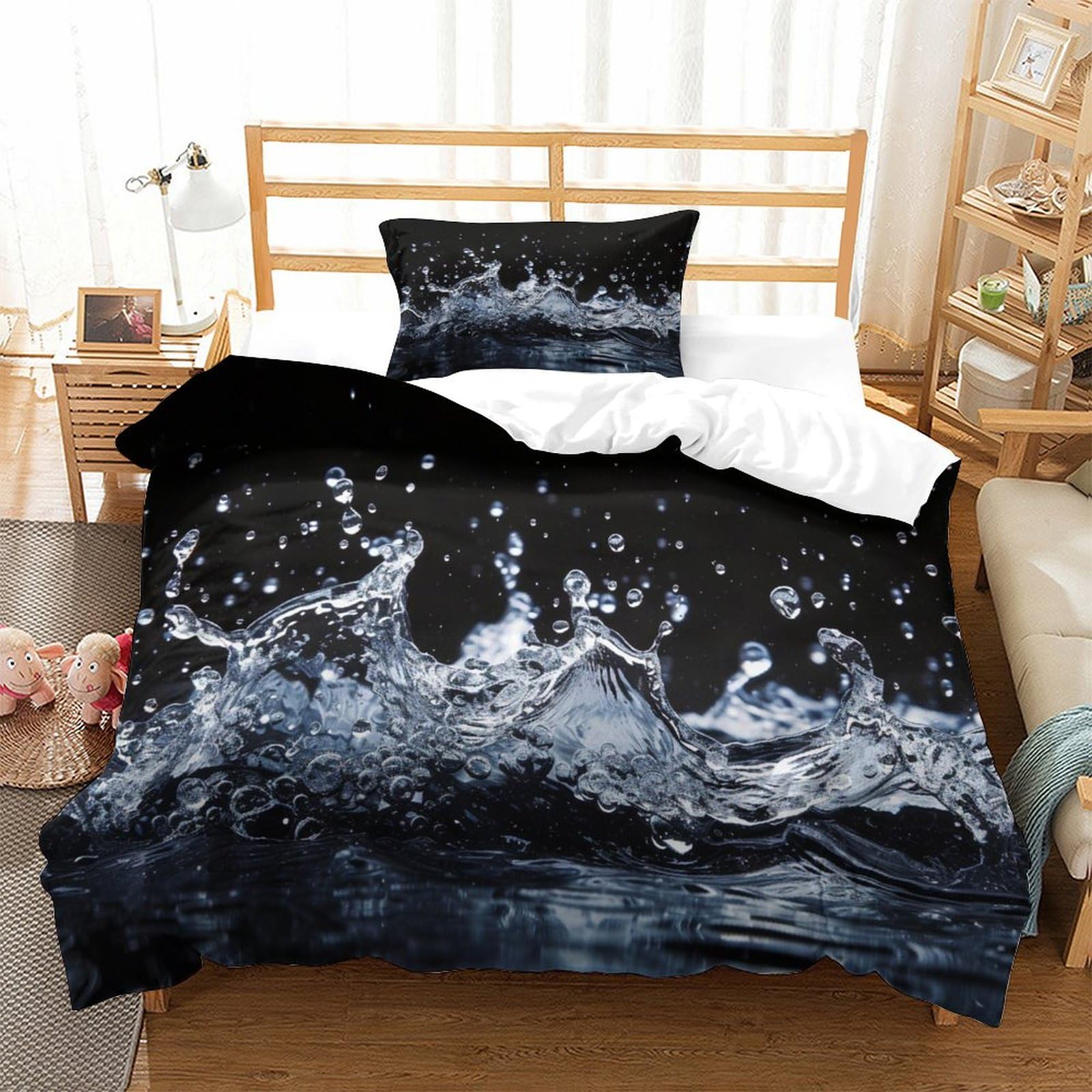 P1s9u7w5y Water Ripple-3 Splash Effect 3D Printed Duvet Cover Set 3Pcs Microfiber Water Scene Bedding Set Single（135X200cm）