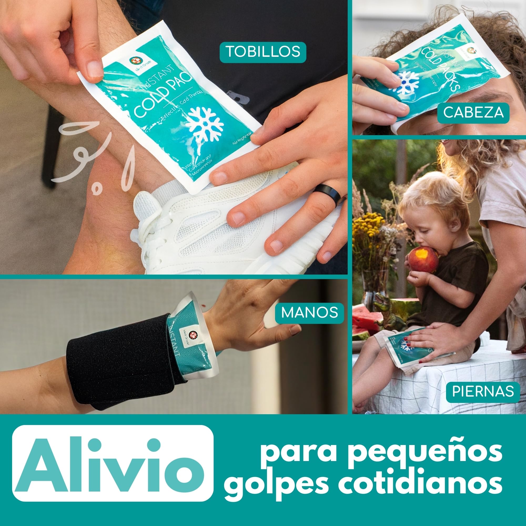 Medi Grade Bolsas de Frío Instantáneo 30 uds de 100 g – Bolsas de Gel Frío para Alivio Rápido, Sin Frigorífico con Banda de Sujeción –ideal para Lesiones en Tobillos y Rodillas –Medidas 11,43x15,24 cm