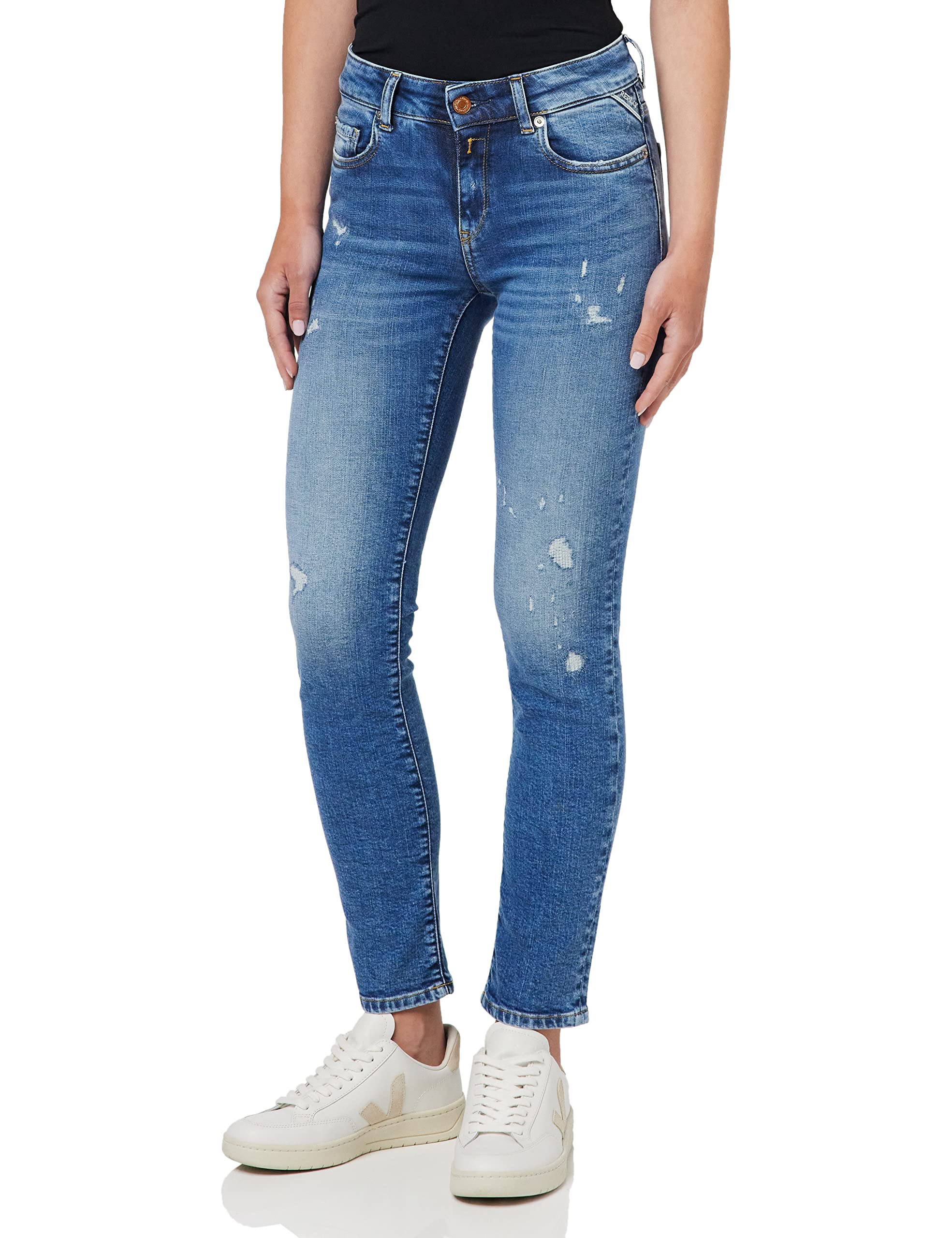 Replay Damen Jeans Faaby Slim-Fit Bio, Medium Blue 009 (Blau), 23W / 30L