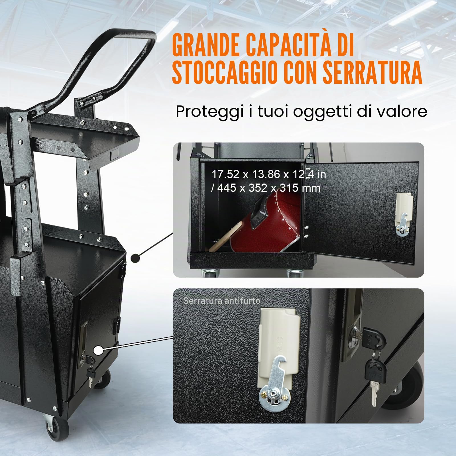 VEVOR Carrello per Saldatura 2 Ripiani con Armadio Serratura Antifurto Mensola per Trasporto Saldatrice con Ruote Carico Massimo 80-120 kg Carrello Ideale per Attrezzatura di Saldatura MIG TIG ARC MMA