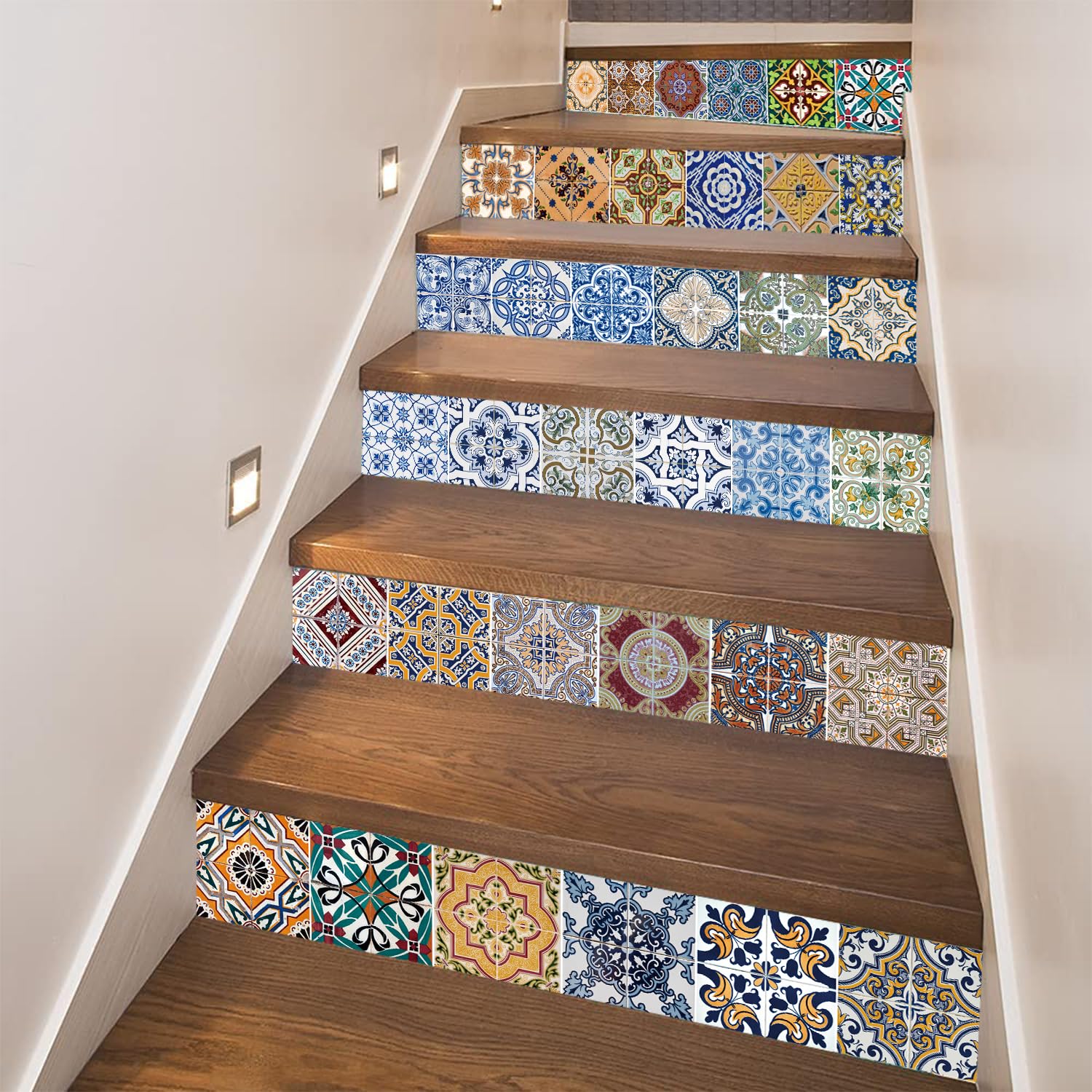 FLFK 3D Self-Adhesive Ceramic Tile Sticker Mural Vinyl Stair Risers Stickers Wallpaper Decal for Bathroom Kitchen Backsplash Decoration 39.3Inchx7.08Inchx 6PCS