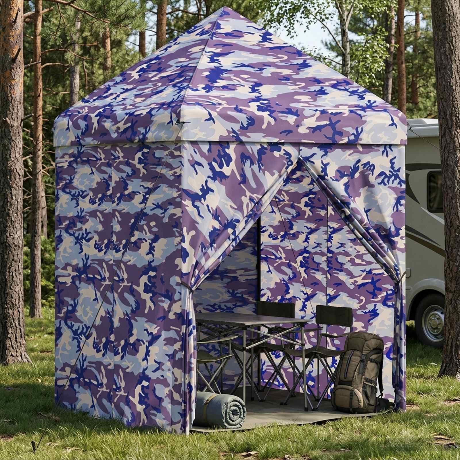 Pop-up Altana z 4 ścianami bocznymi 2,9 x 2,9 m Niebieski Kamuflaż