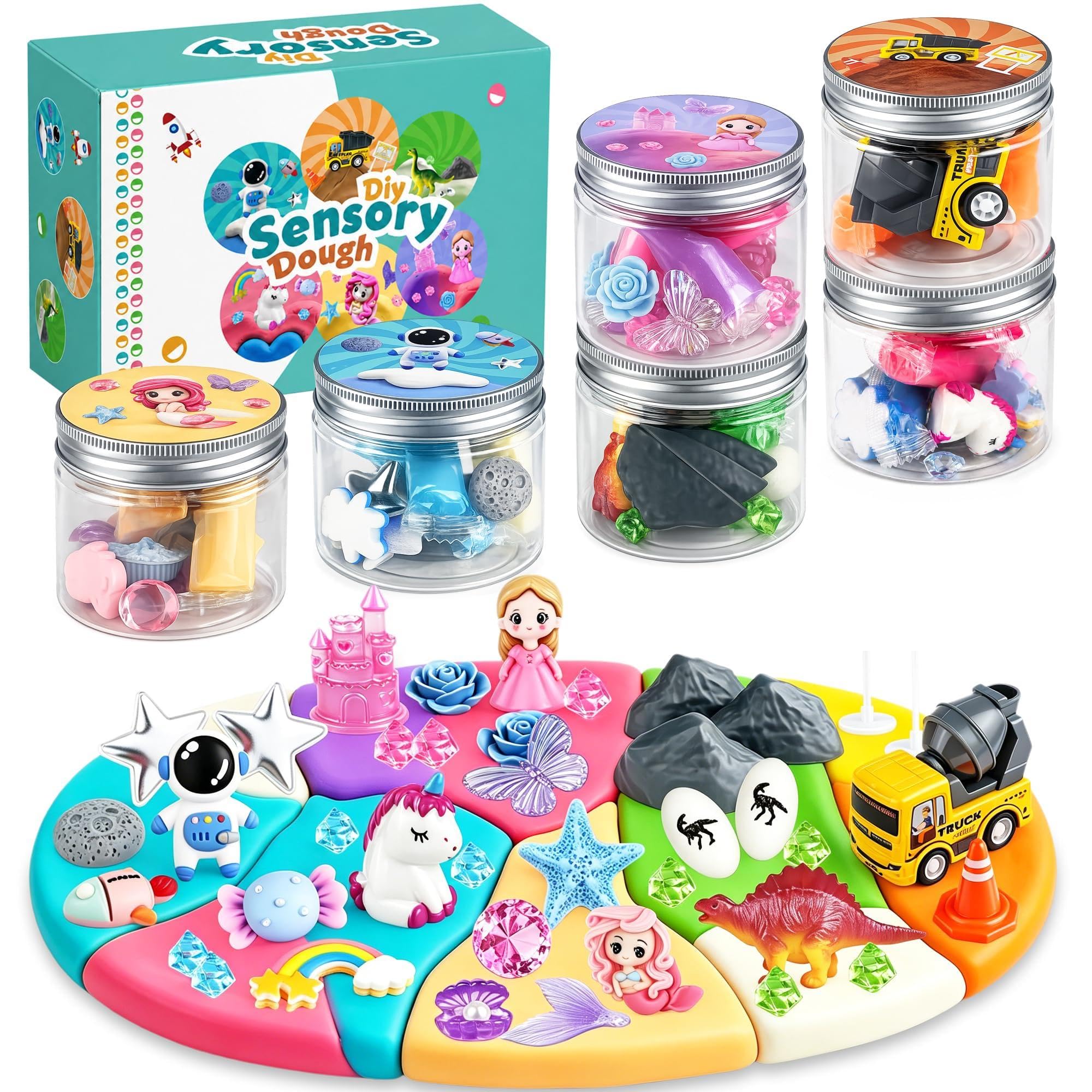 6 Pack Play Dough Jars Reusable Sensory Dough Kit Educational Creative Playdough for Boys Girls Home Preschool Classroom Activities Holiday Birthday Party Favor