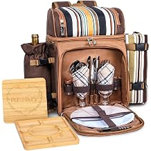 Hap Tim Picnic Basket Backpack for 2 Person with Blanket, 2 Charcuterie Board, Engagement Gifts for Couples, Gifts Ideals for Wedding, Housewarming, White Elephant, Bridal Showers