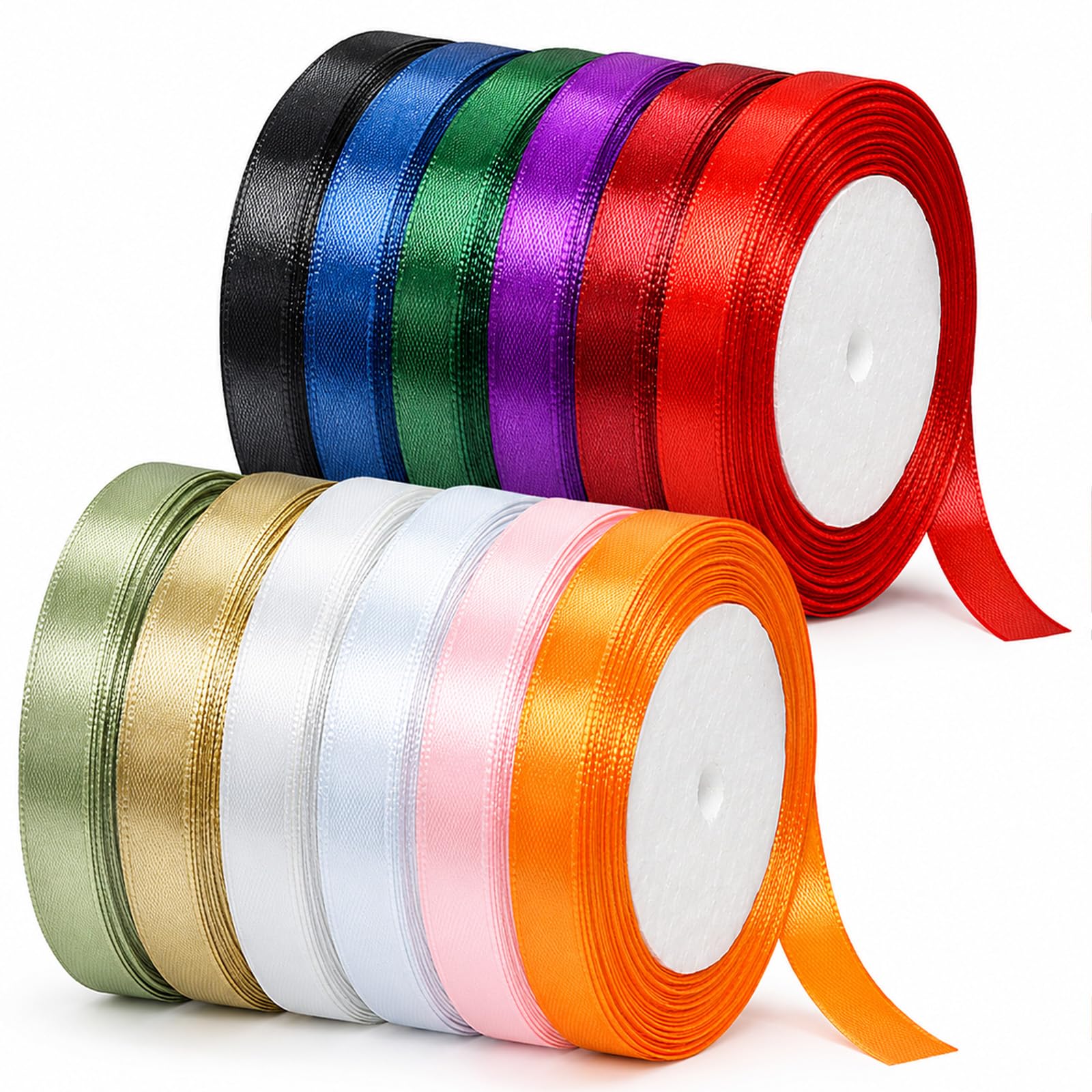 AURALIN Double-Sided Satin Ribbon Set 12 Rolls 10 mm 300 Yards Silk-Feel