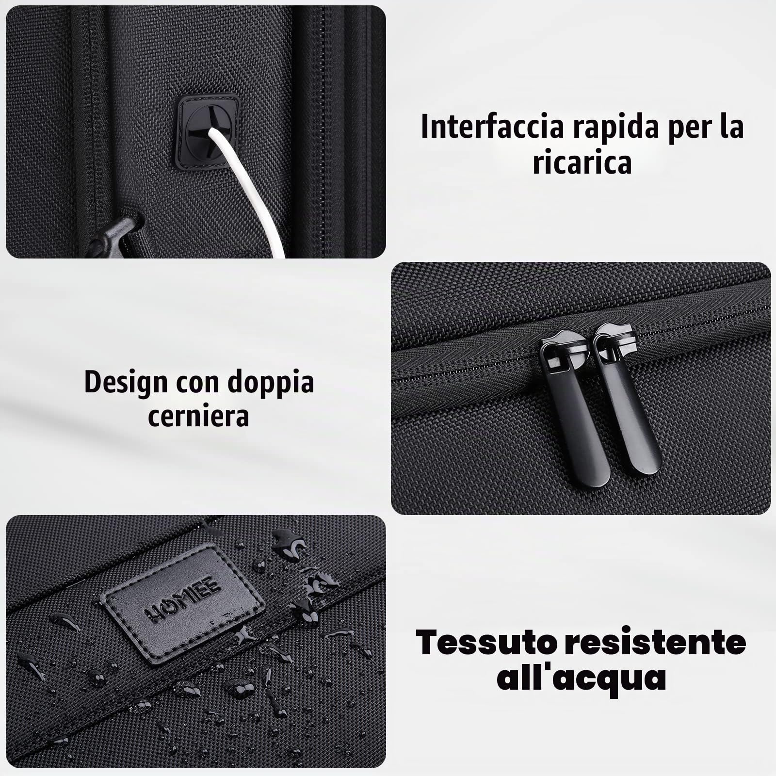 HOMIEE Zaino Viaggio Uomo 50L Zaino Aereo Valigia Bagaglio a Mano Borse Cabina Zaini Port PC 18 Pollici Espandibile Impermeabile Zainetto per Laptop Università Lavoro d'affari (Nero)