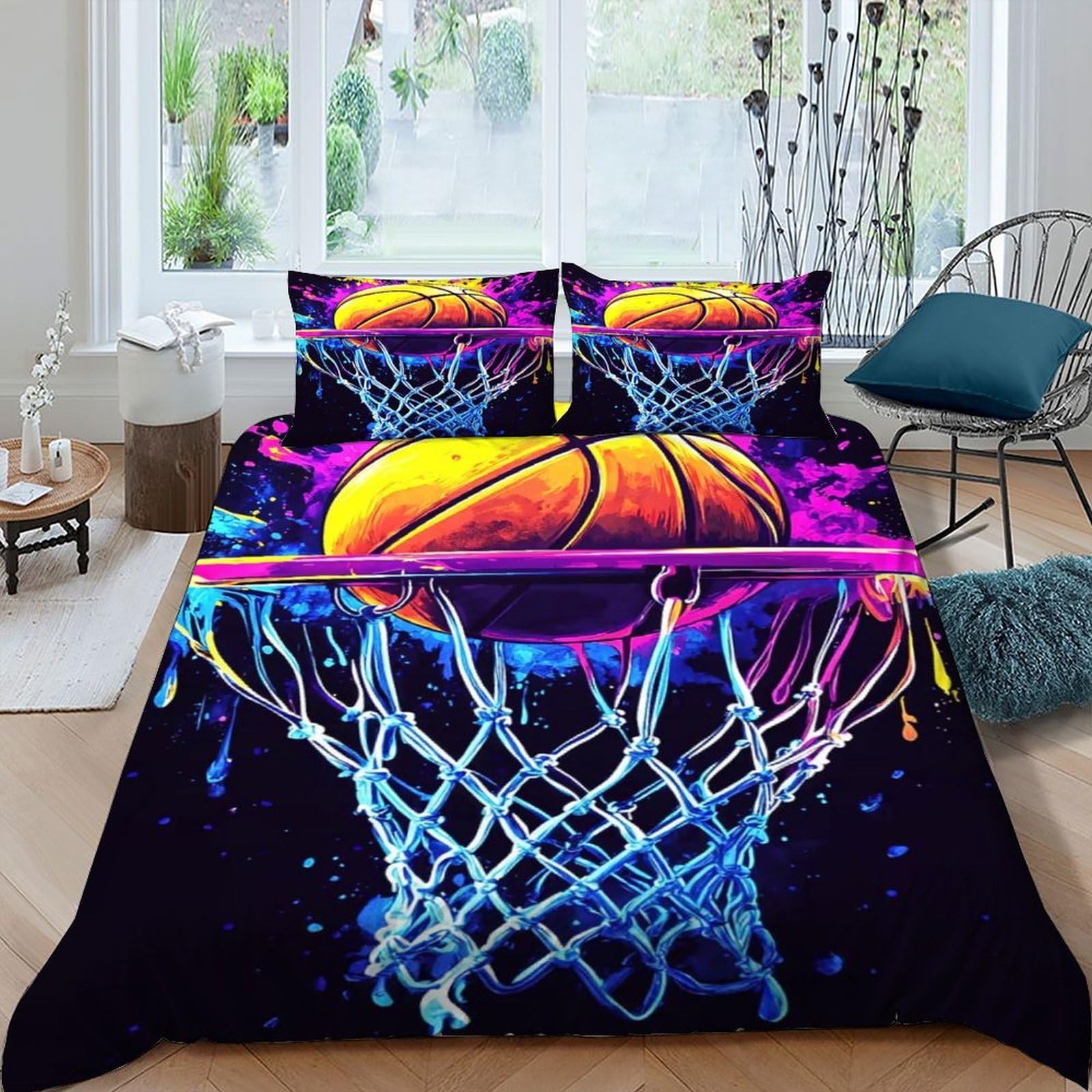 Basketball Hoop Bedding Set Theme Bedspread Sports Theme Duvet Cover Set Microfiber Quilt Cover Universal for All Seasons with Pillowcase King（220x240cm）