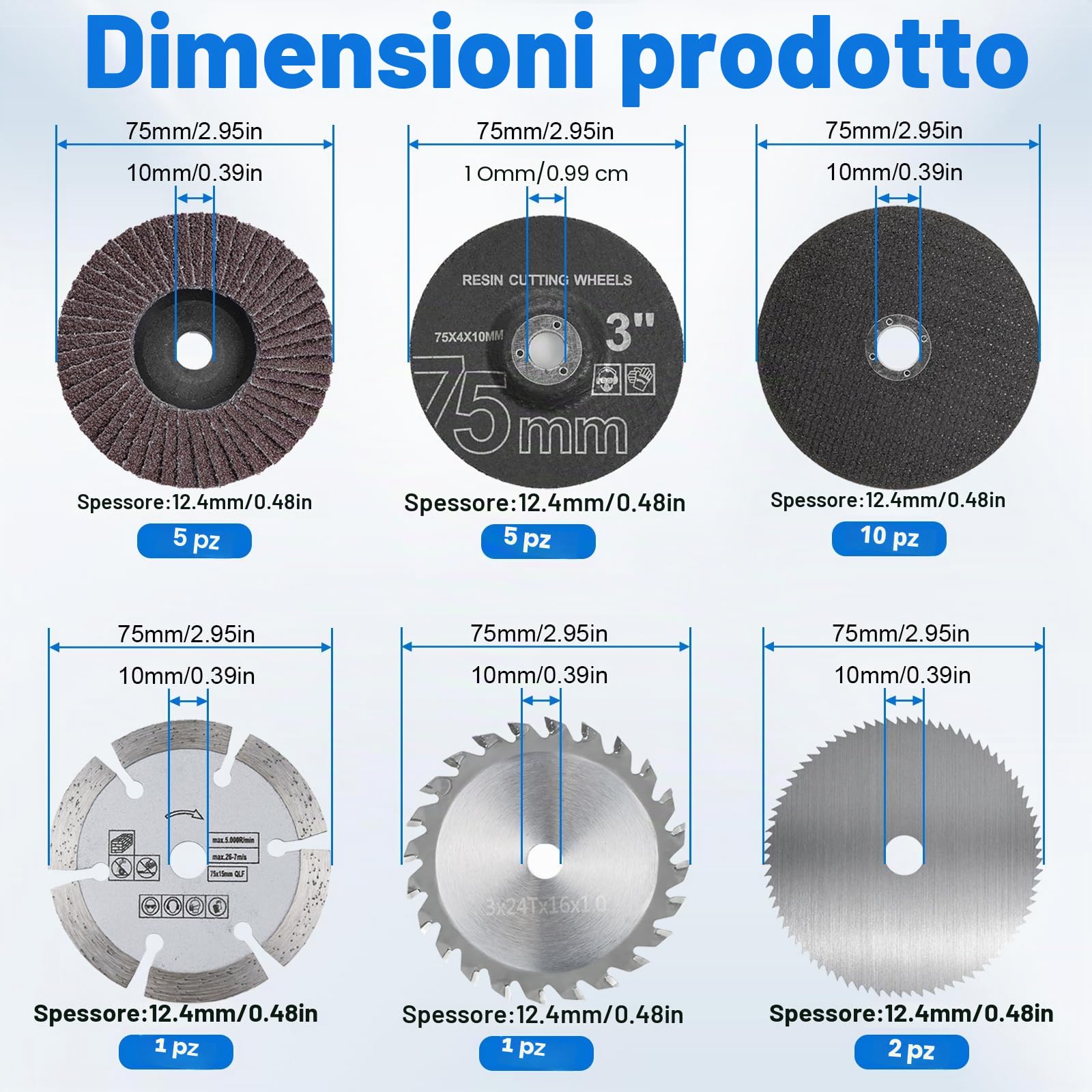 24 pezzi Dischi da Taglio 75mm per Smerigliatrice Angolare – Dischi Abrasivi, Polishing, Mezzatura per Metallo, Legno e Plastica, Accessori con Foro da 10mm