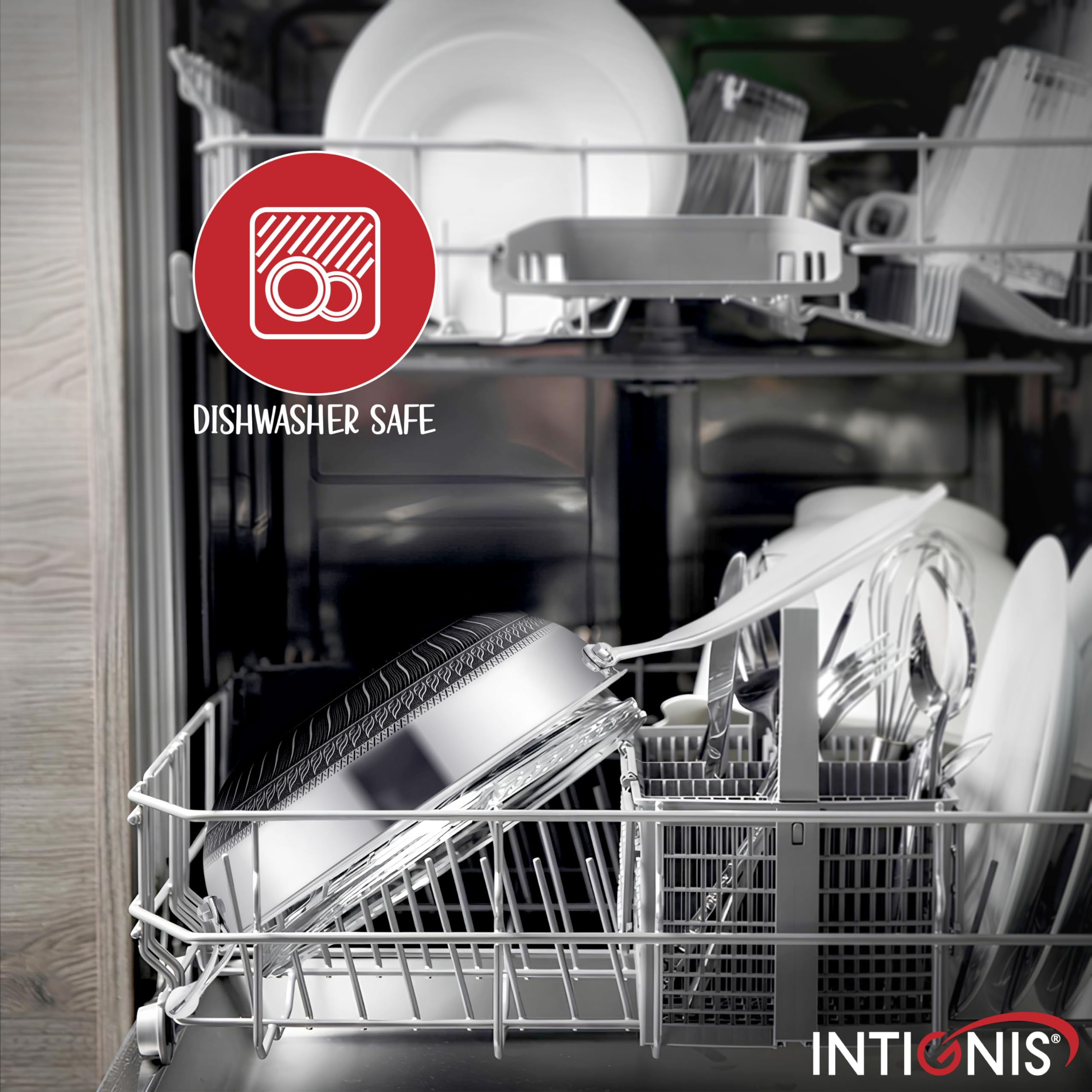 INTIGNIS® 28 cm stalowa patelnia do woka z pokrywką | 5L mocna patelnia nieprzywierająca | indukcja, odporna na piekarnik | zmywarkobezpieczna | odporna na zarysowania | duża patelnia z pokrywką do