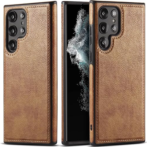 Funda de piel sintética para Samsung Galaxy S23 Ultra, piel retro de alta calidad, de lujo, agarre antideslizante, a prueba de golpes, cubierta