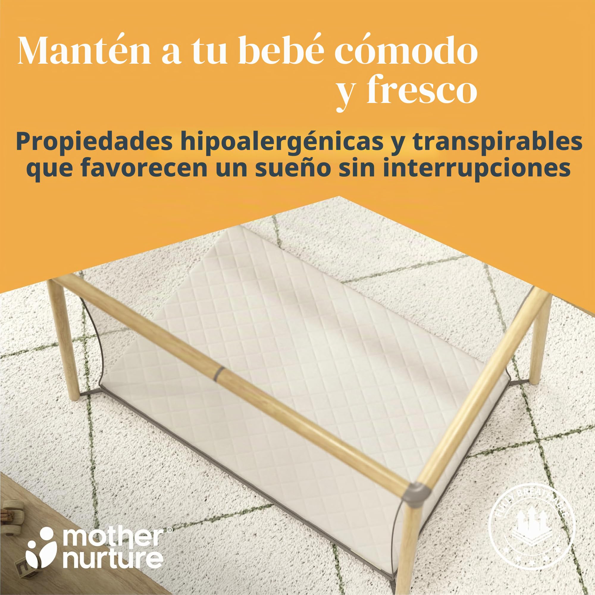 Mother Nurture Colchón clásico de fibra ecológica para cuna, blanco, 95 x 65 x 7,5 cm