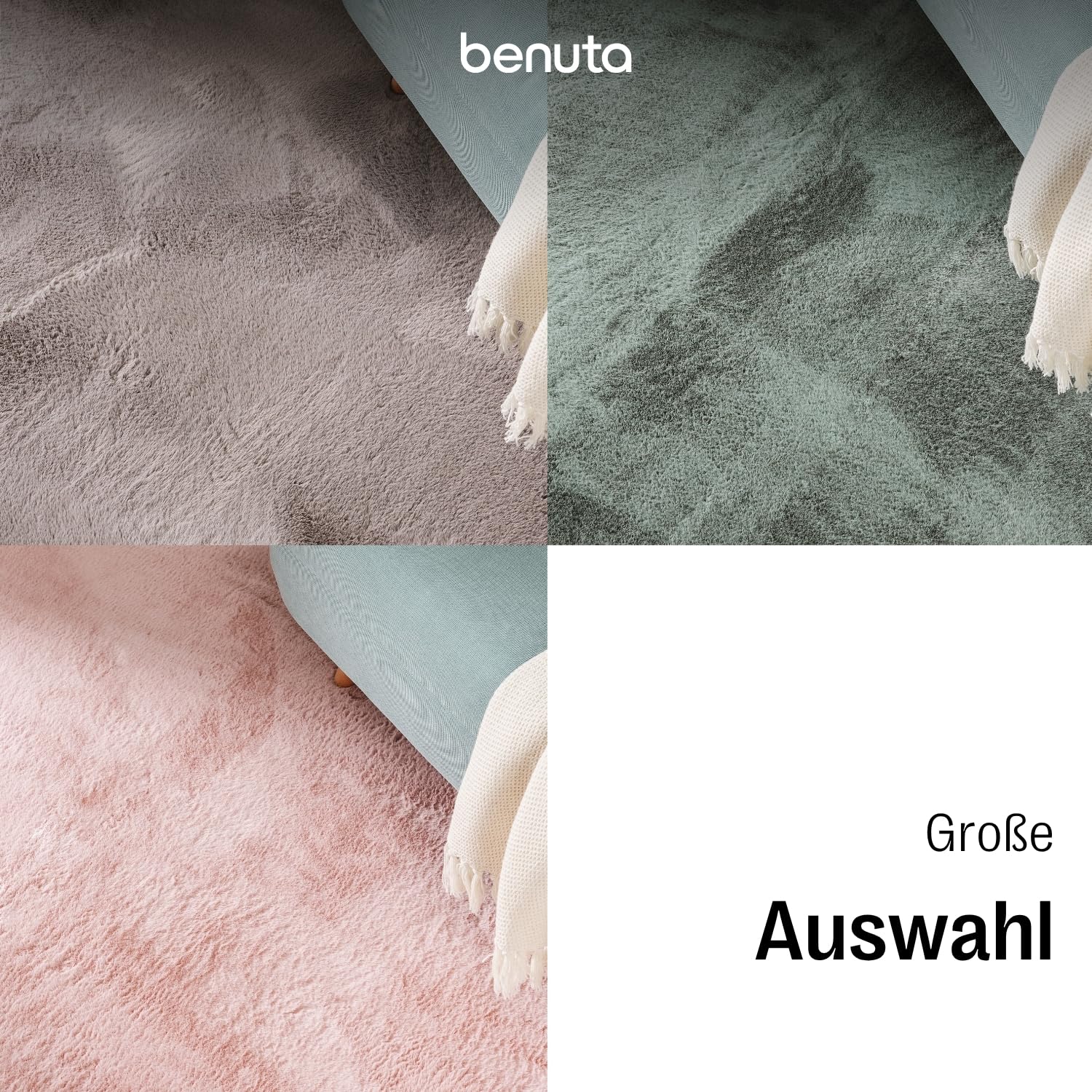 benuta Basic Kunstfaser Fellteppich Furry - Beige 200x290 cm - Weicher Wohnzimmerteppich - Anti-Rutsch-Rückseite - Waschbar - Für Fußbodenheizung geeignet