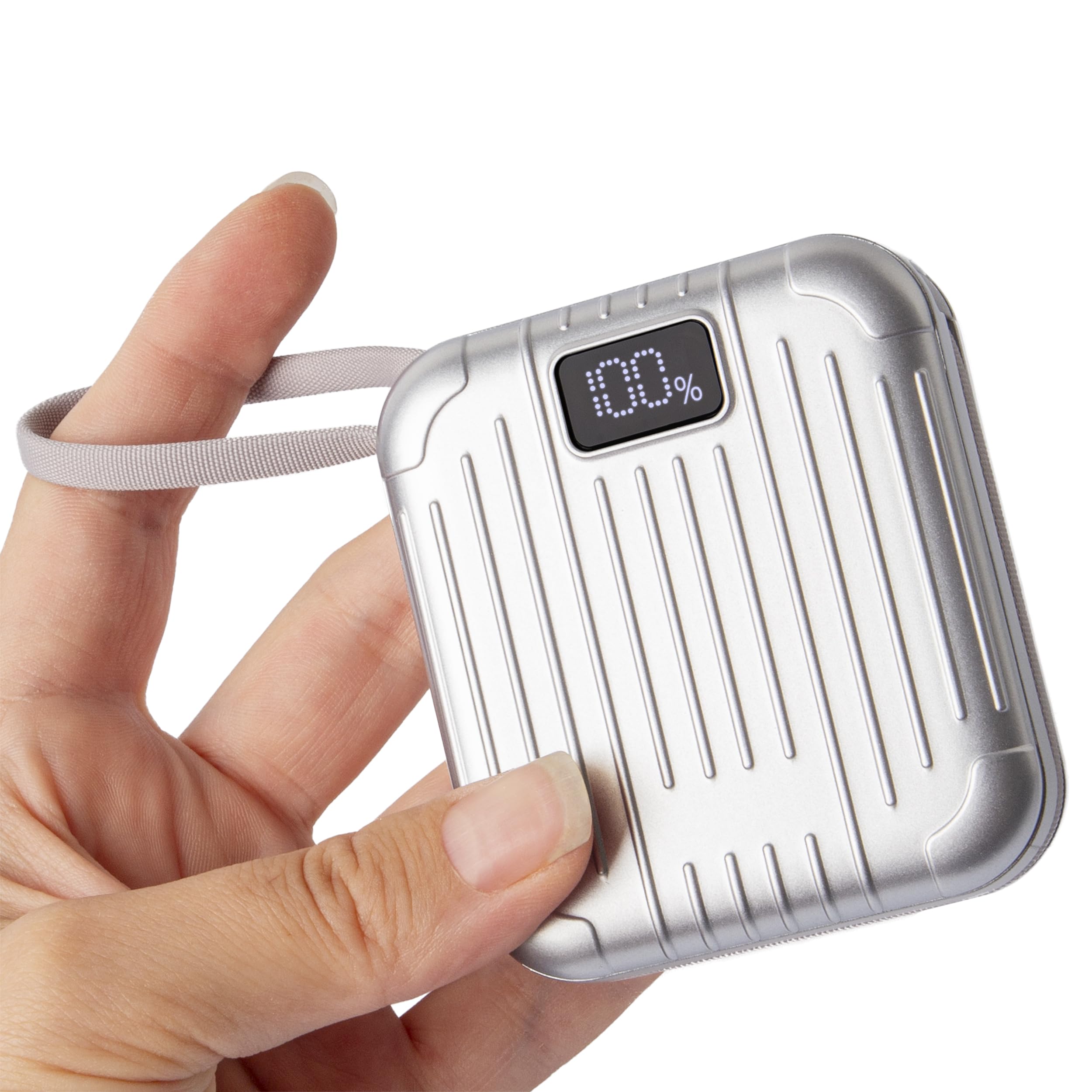 Compact External Battery 10000mAh with Integrated Cables – USB C Power Bank – Micro USB – Fast Charging, Ultra-Portable, Compatible with iPhone, Samsung, Android – Travel Backup Battery (Silver)