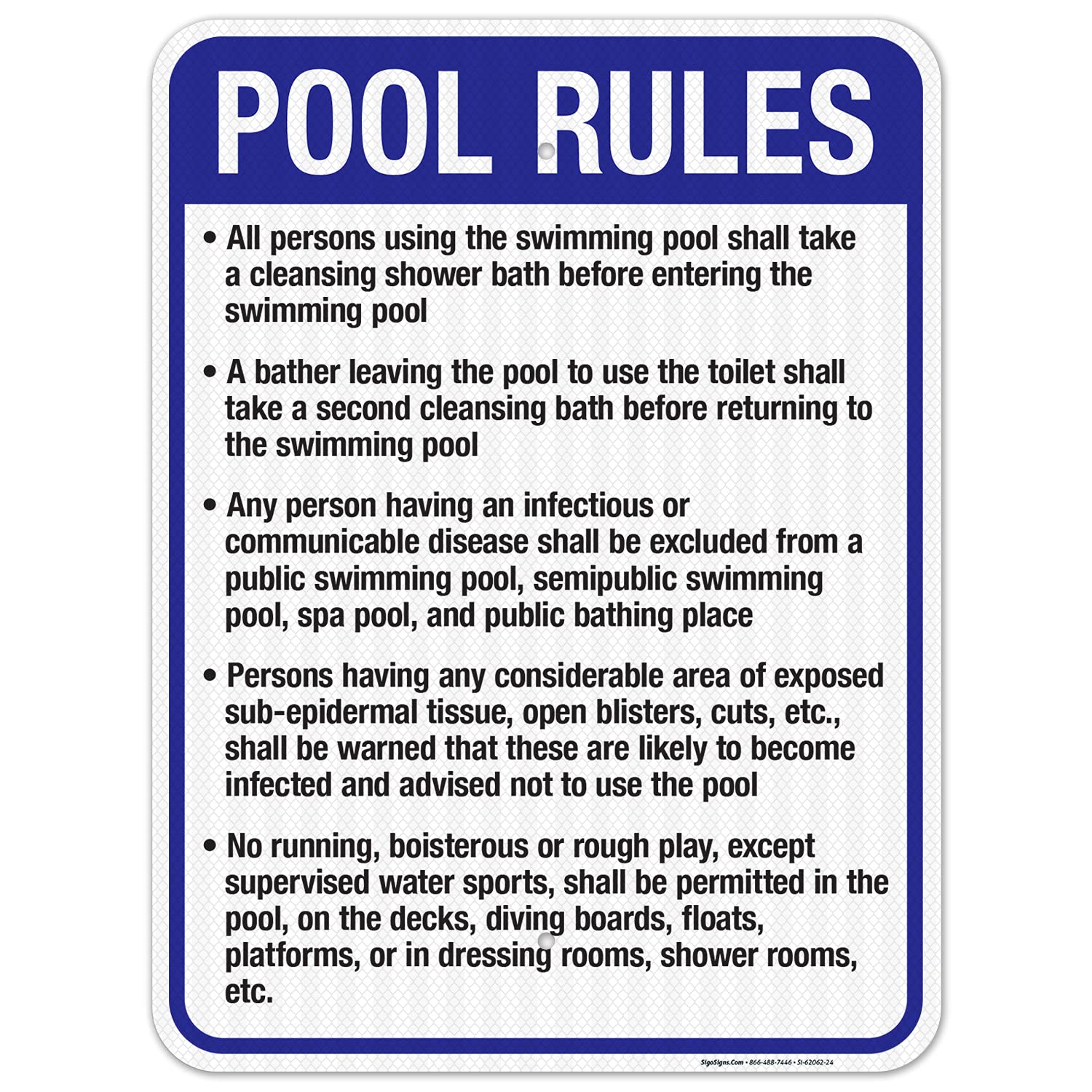 Kansas Pool Rules Sign, Complies with State of Kansas Pool Safety Code, (SI-62062) 24x30 Inches, 55 mil Thick HDPS (high Density polystyrene), Made in USA
