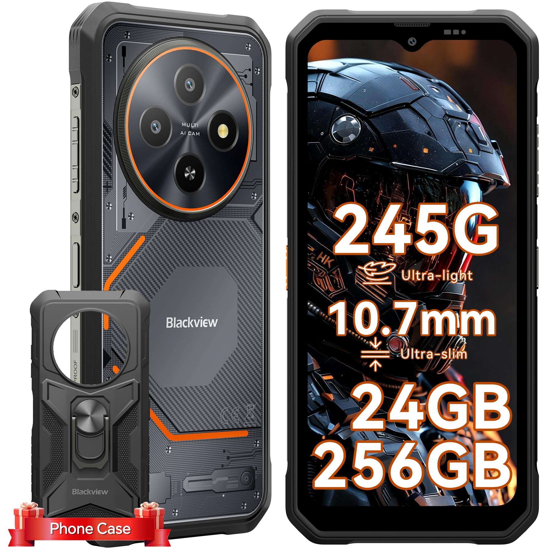 Blackview Fort 2 Rugged Smartphone, 10.7mm/245g, 24GB+256GB/2TB Telefono Indistruttibile Android 15, Gemini AI, Display 6,56" HD+ 90 Hz, IP69K Impermeabile Celluare Antiurto, NFC/GPS/2 Anni Garanzia