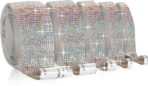 5 Rolls Self Adhesive Crystal Rhinestone Diamond Roll Ribbon Bling Gemstone Strips Sticker Rhinestone for Craft with 2 mm Rhinestone 4.5 Yards