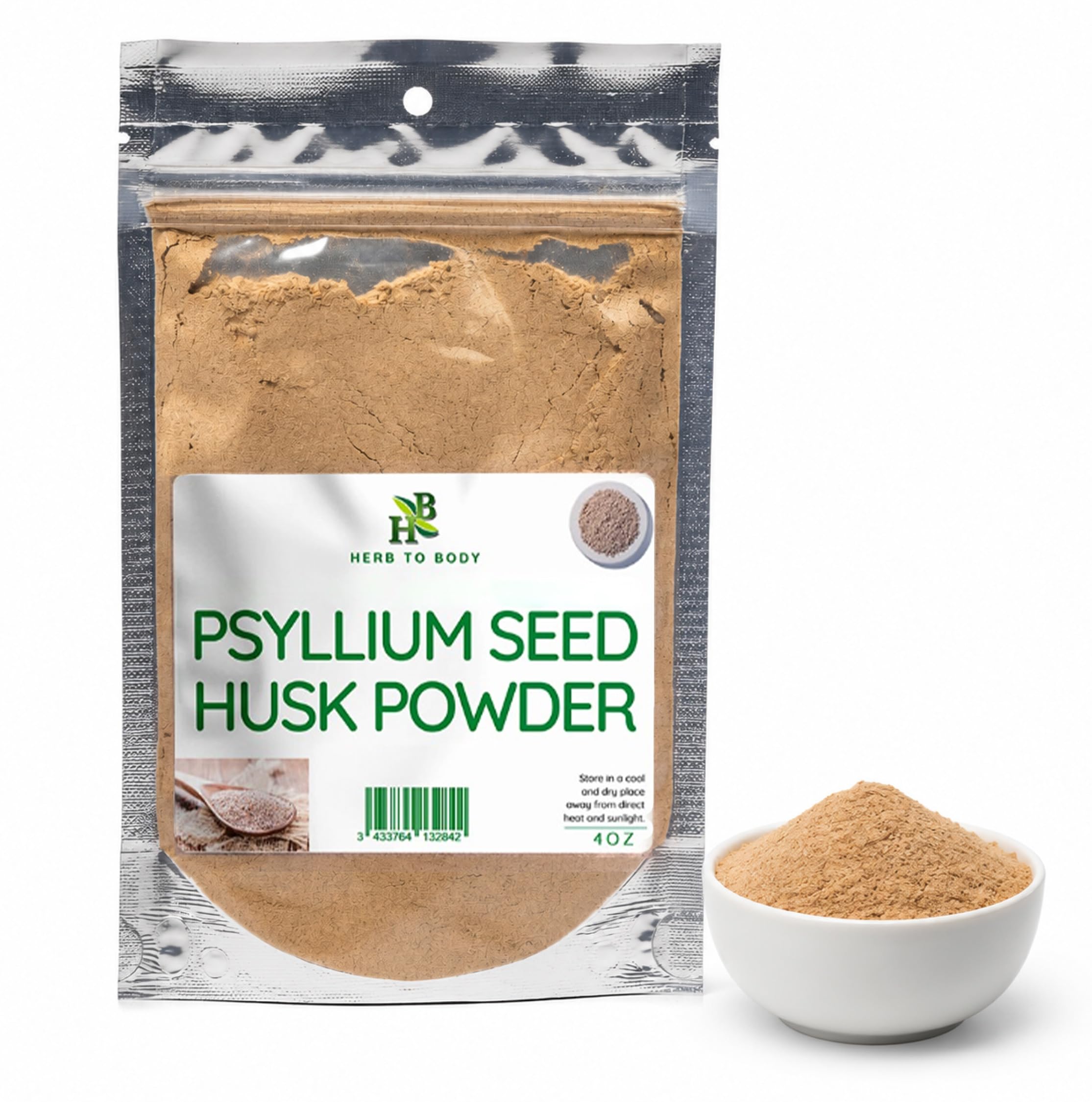 Herb To Body Psyllium Husk Powder - 4oz, Wildcrafted Plantago Ovata, Pure Psyllium Fiber Powder for Baking, Smoothies, and Everyday Culinary Use